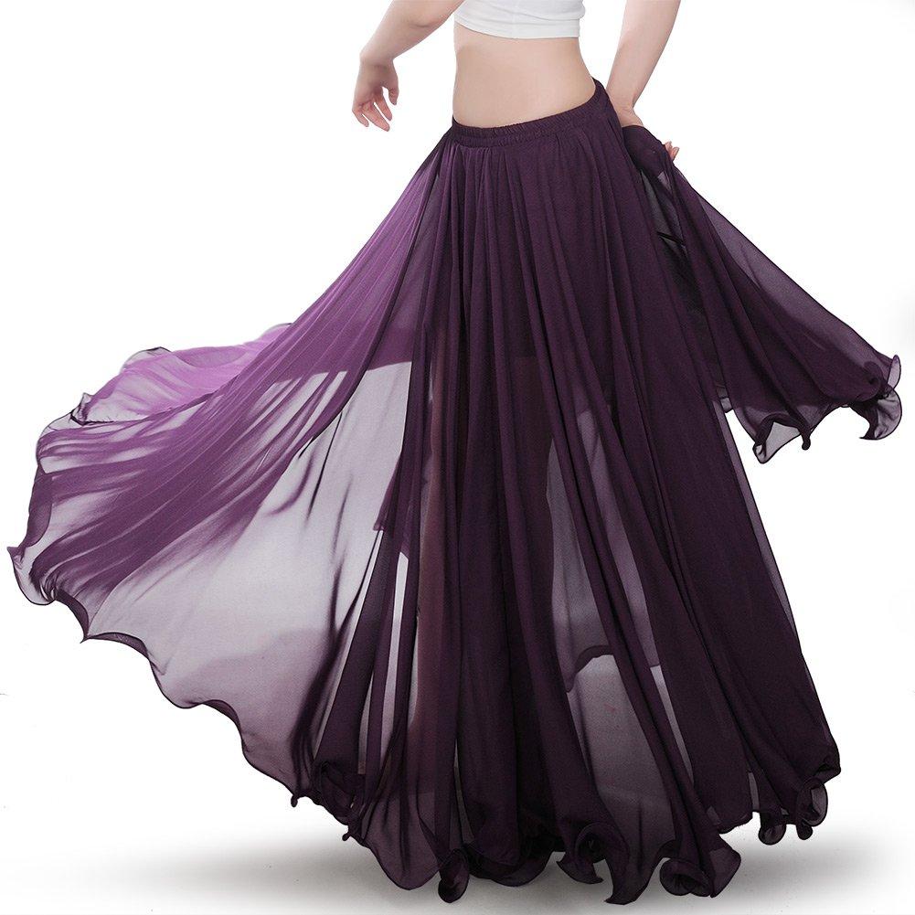 ROYAL SMEELA Chiffon Belly Dance Skirt for Women Belly Dancing Costume Outfit Tribal Maxi Full Skirts Solid Color Skirt Voile - Image 5