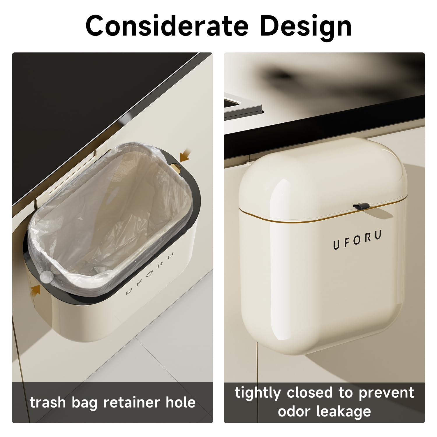 UFORU 2.4gal/9L Compost Bin Kitchen for Counter Top or Under Sink, Plastic Hanging Trash Can with Lid, Wall Mounted Garbage Can for Bathroom, Office, RV - Image 6
