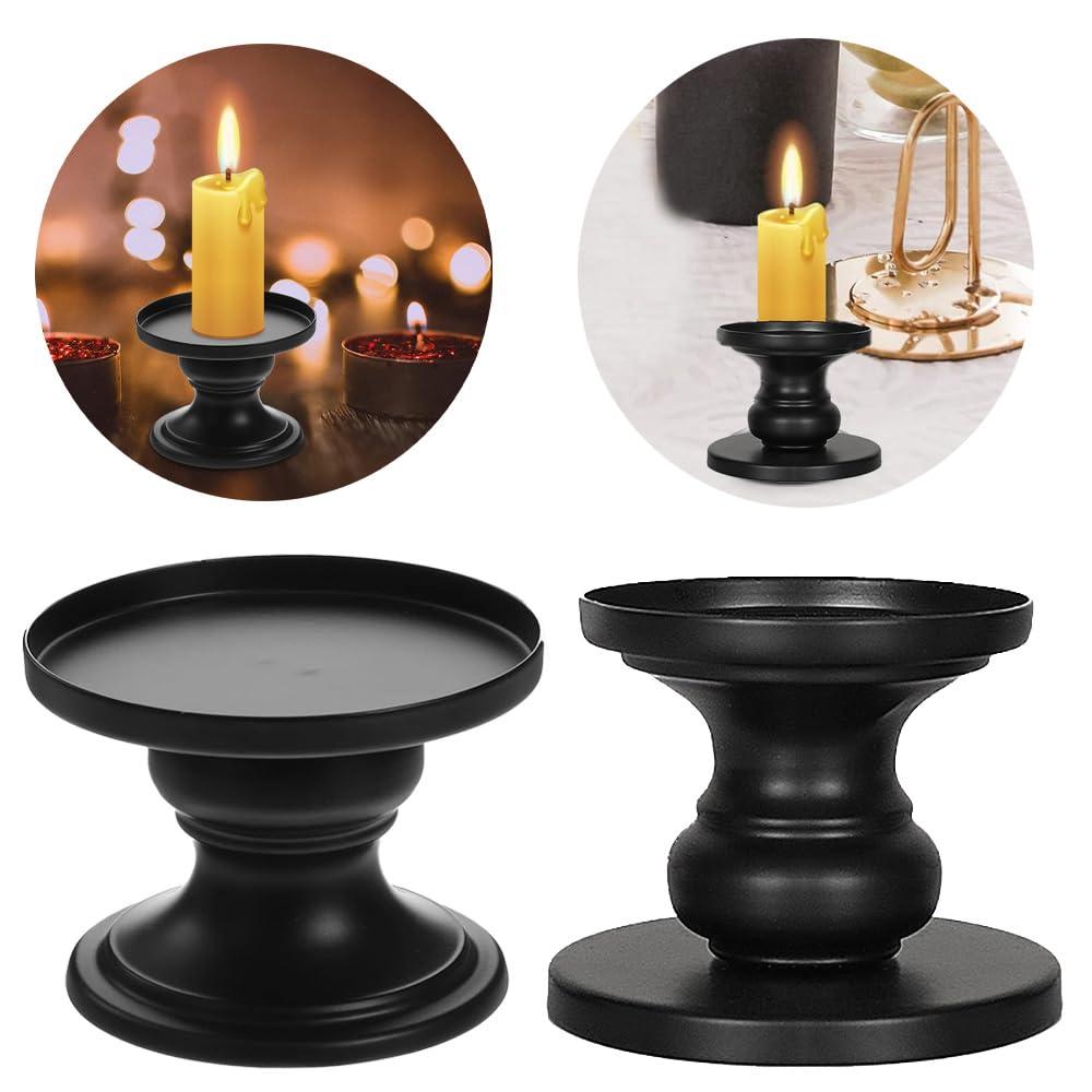 Matte Black Iron Pillar Candle Holders - Set of 2 Candlestick Holders, Metal Candle Holder for Pillar & Taper, Table Mantle Fireplace Farmhouse Home Decor - Image 5