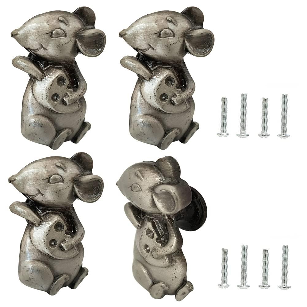 glrovazas Aniaml 4Pcs Cabinet Knobs Dresser Knobs Antique Mouse Handle Cupboard Drawer Wardrobe Bedside Cabinet Closet Furniture Door Decorative(Mouse)