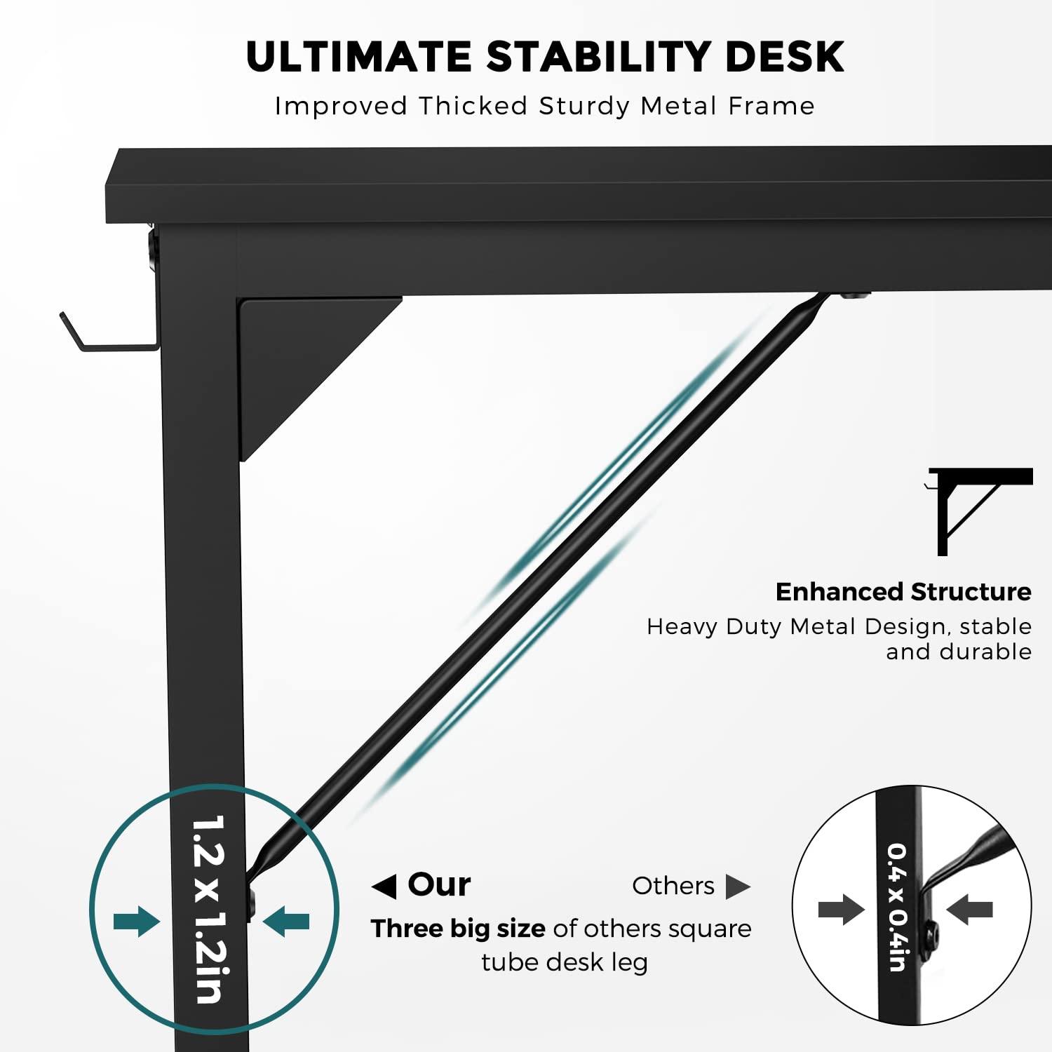 OLIXIS Computer Office Desk, 48 Inch Writing Work Study PC Wood Modern Desk with Storage Bag & Headphone Hook Simple Bedroom for 2 Person Kids Student Table, Black - Image 5