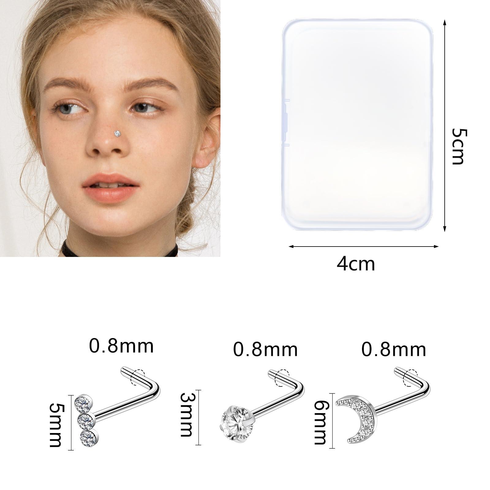 ONESING 36-44 Pcs 18G 20G Nose Rings Studs Nose Rings for Women Nose Piercings Jewelry Surgical Stainless Steel Nose Studs Moon Star Heart Butterfly Hypoallergenic Body Piercing Jewelry for Women Men - Image 3