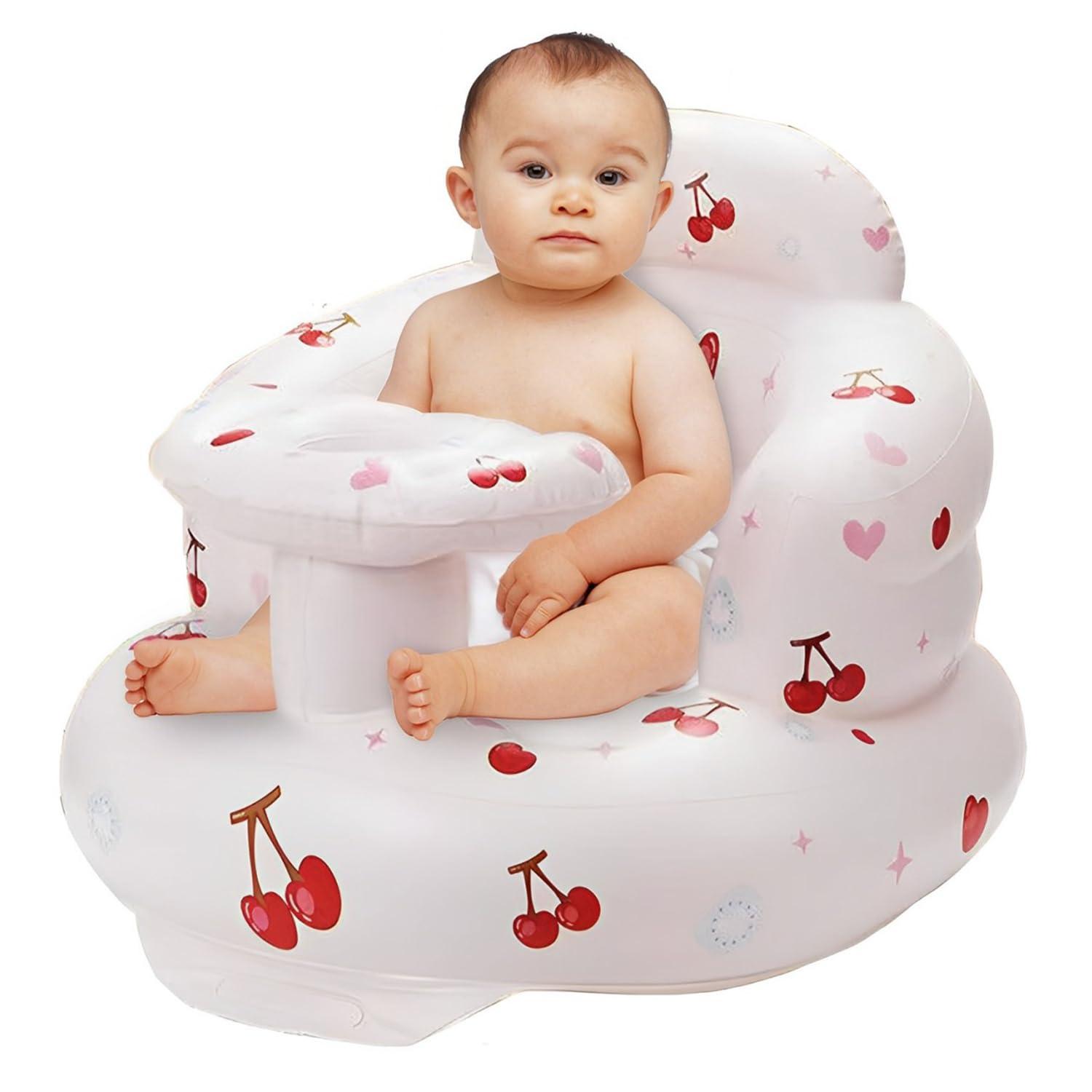 Inflatable Baby Seat for Babies Toddlers Floor Chair Sitting Up Pump Blow Up for Infant Ages 3 6 12 18 24 36 Months Boys Girls Portable Sofa Toys Activity (Lovely Cherry)