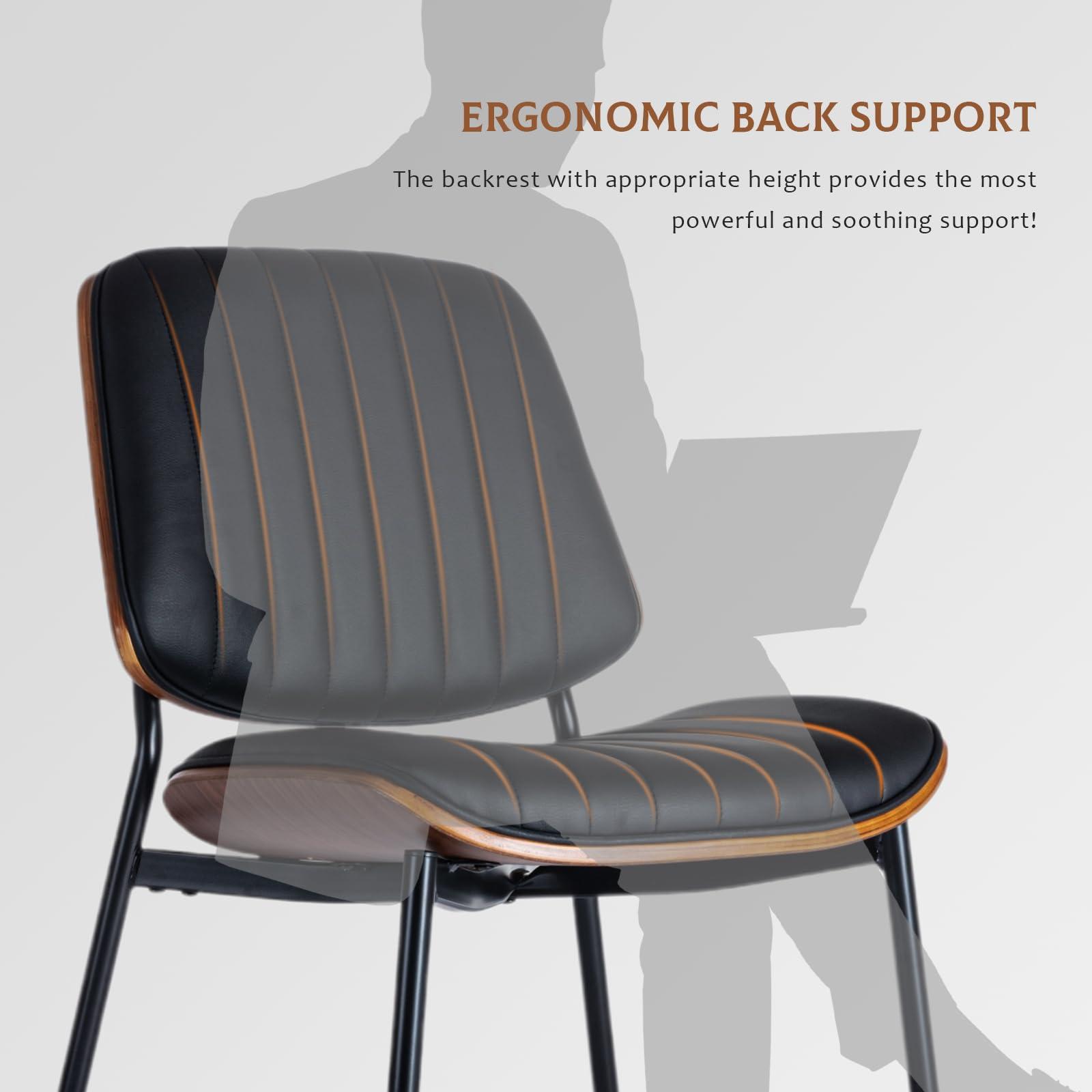 SOARMOTE Dining Chairs Set of 6, Upholstered Mid-Century Modern Dining Room and Kitchen Chairs with Walnut Backrest,Retro Accent PU Leather Side Chairs with Metal Legs,Black - Image 6