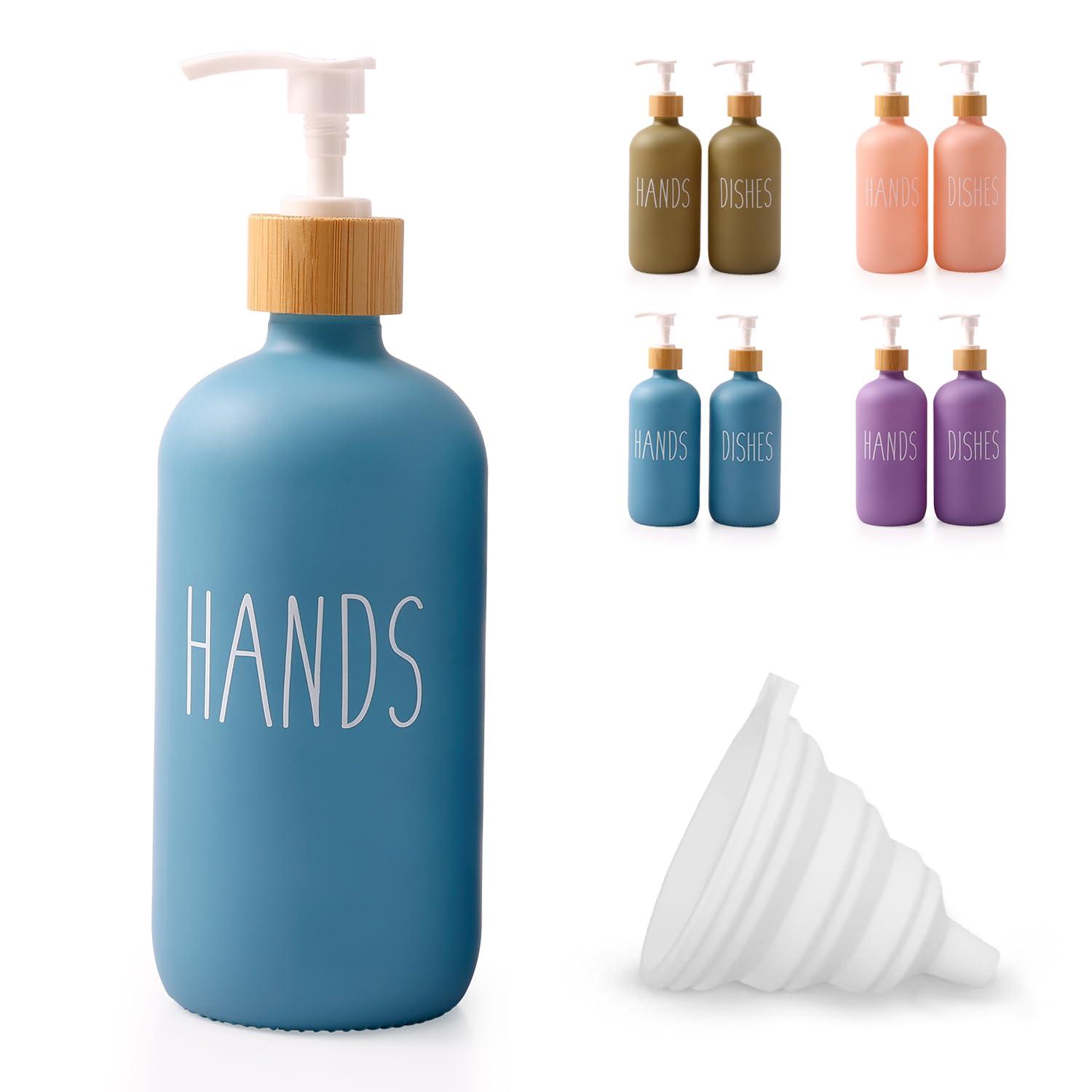 Loochica Blue Glass Kitchen Soap Dispenser, Detergent Dispenser or Hands Soap Dispenser for Kitchen Sink, Blue Soap Dispenser, Modern Blue Decor Soap Pump for Kitchen Organization