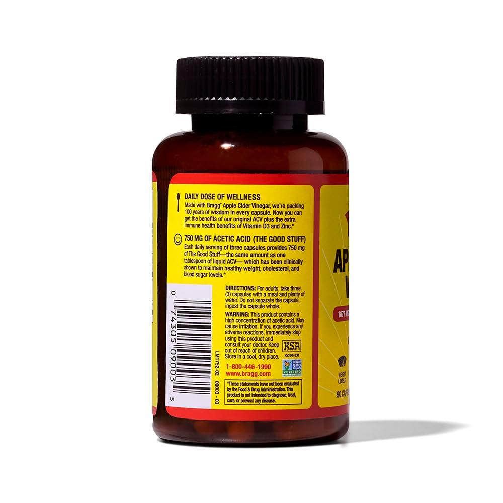 Bragg Apple Cider Vinegar Capsules with Vitamin D and Zinc - 90 Capsules - Supports The Immune System - Image 8