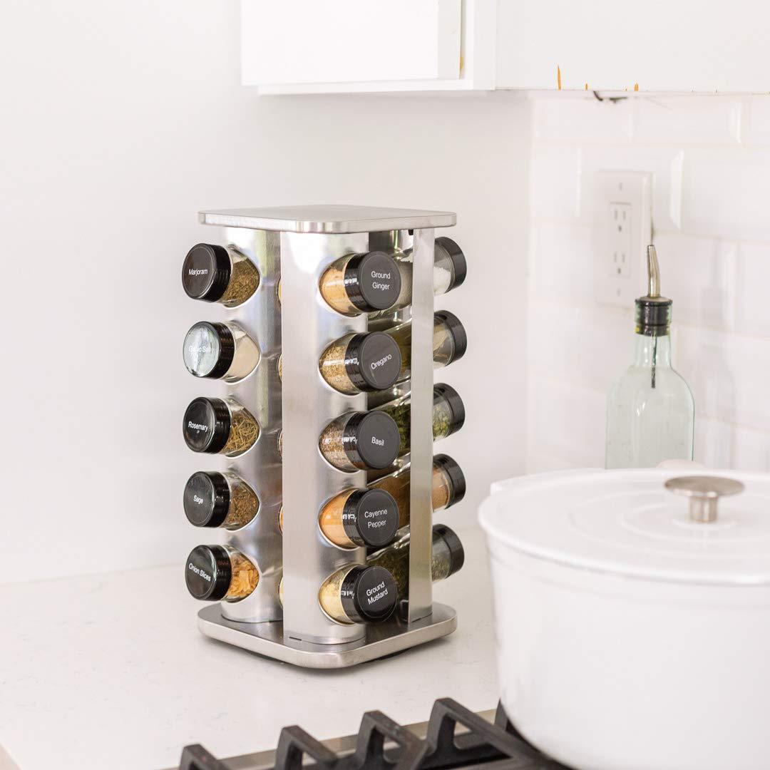 Orii 20 Jar Spice Rack with Spices Included - Revolving Tower Organizer for Kitchen Spices and Seasonings, (Stainless Steel) - Image 2