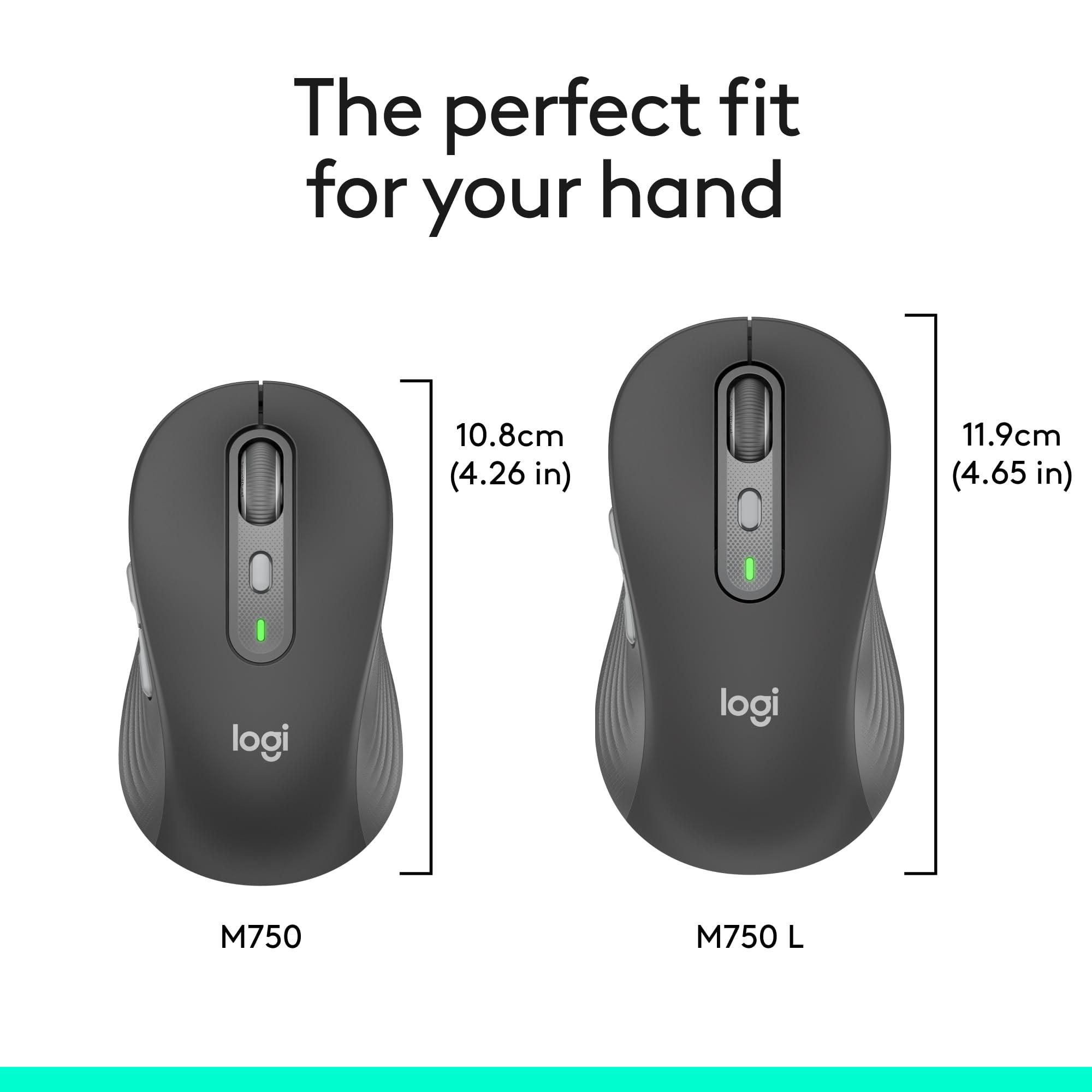 Logitech Signature Plus M750 L Wireless Mouse - for Large Hands, SmartWheel, Bluetooth, Multi Device, 24-Month Battery, Silent Clicks, Customizable Side Buttons, Contoured Shape - Graphite - Image 3