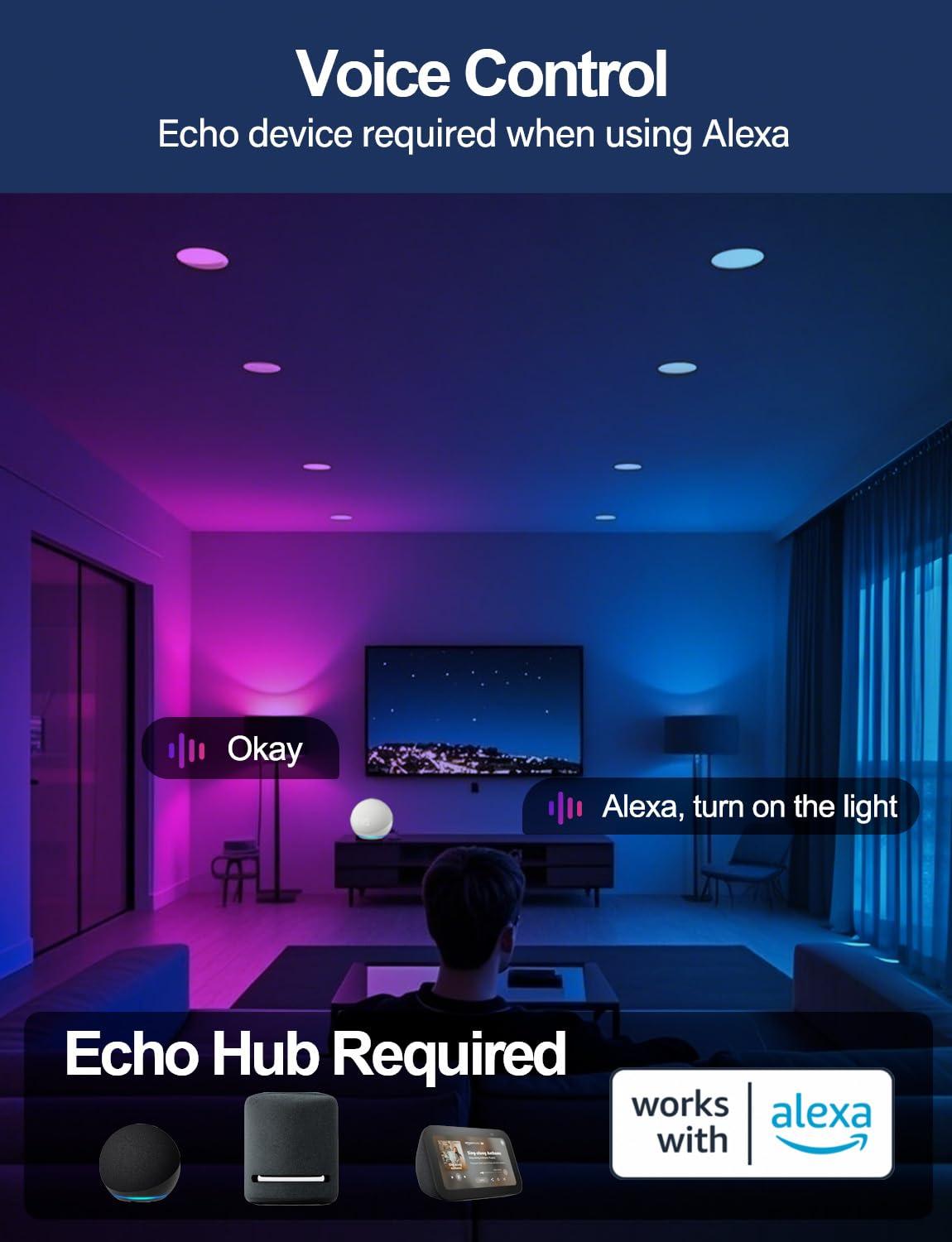 ILC 6 inch led recessed Light, Work with Alexa (Hub Required), App Controlled, RGB Color Changing, 16 Million Colors, CCT: 2700K-6000K, 14W, 120W Equivatlent, 1400LM, CRI 90, Bluetooth Mesh, 6 Packs - Image 3
