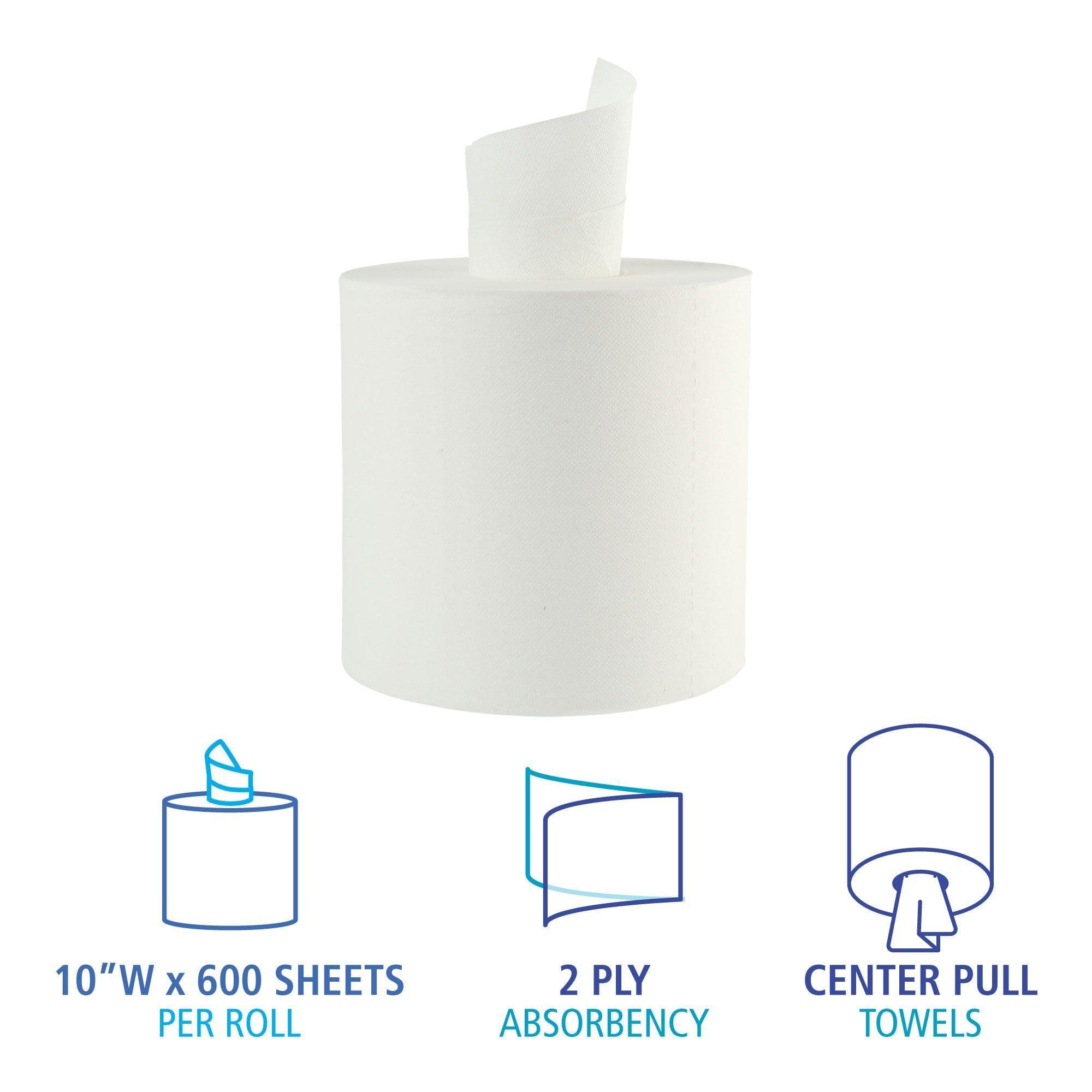 Boardwalk SOD410322 10 in. x 7.6 in. 2 Ply Center-Pull Roll Towels - White (6/Carton) - Image 3