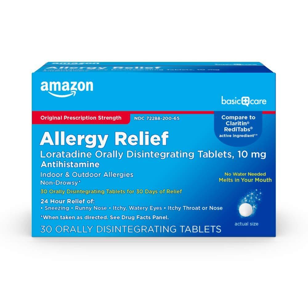 Amazon Basic Care Loratadine Orally Disintegrating Tablets, 10 mg, Antihistamine, Allergy Medicine, 24 Hour Relief, 30 Count