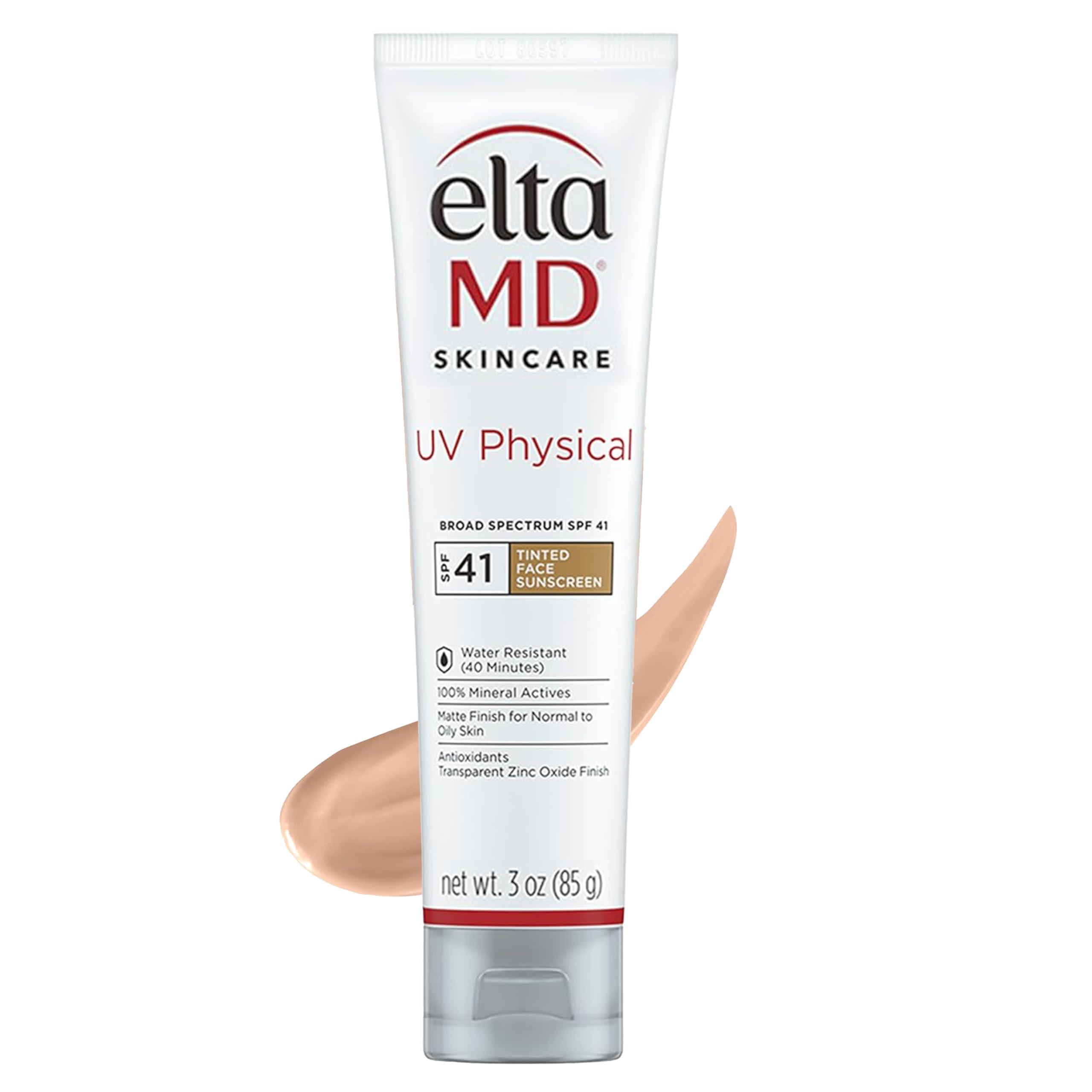 EltaMD UV Physical Tinted Sunscreen for Face, SPF 41 Tinted Sunscreen, 100% Mineral Active Sunscreen