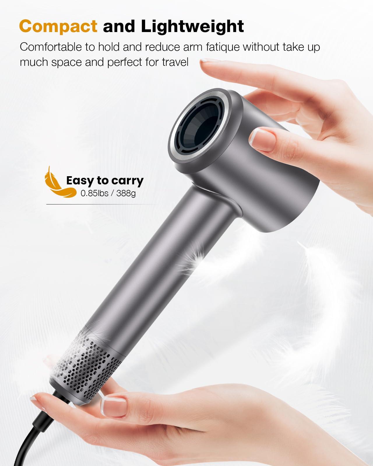 VivaEase Hair Dryer, 160000 RPM Professional High Speed Ionic Blow Dryer for Fast Drying, 5 Temps Quiet Hair Dryer with HD Display for Women, Low Noise Blow Dryer for Home Salon-Grey - Image 6