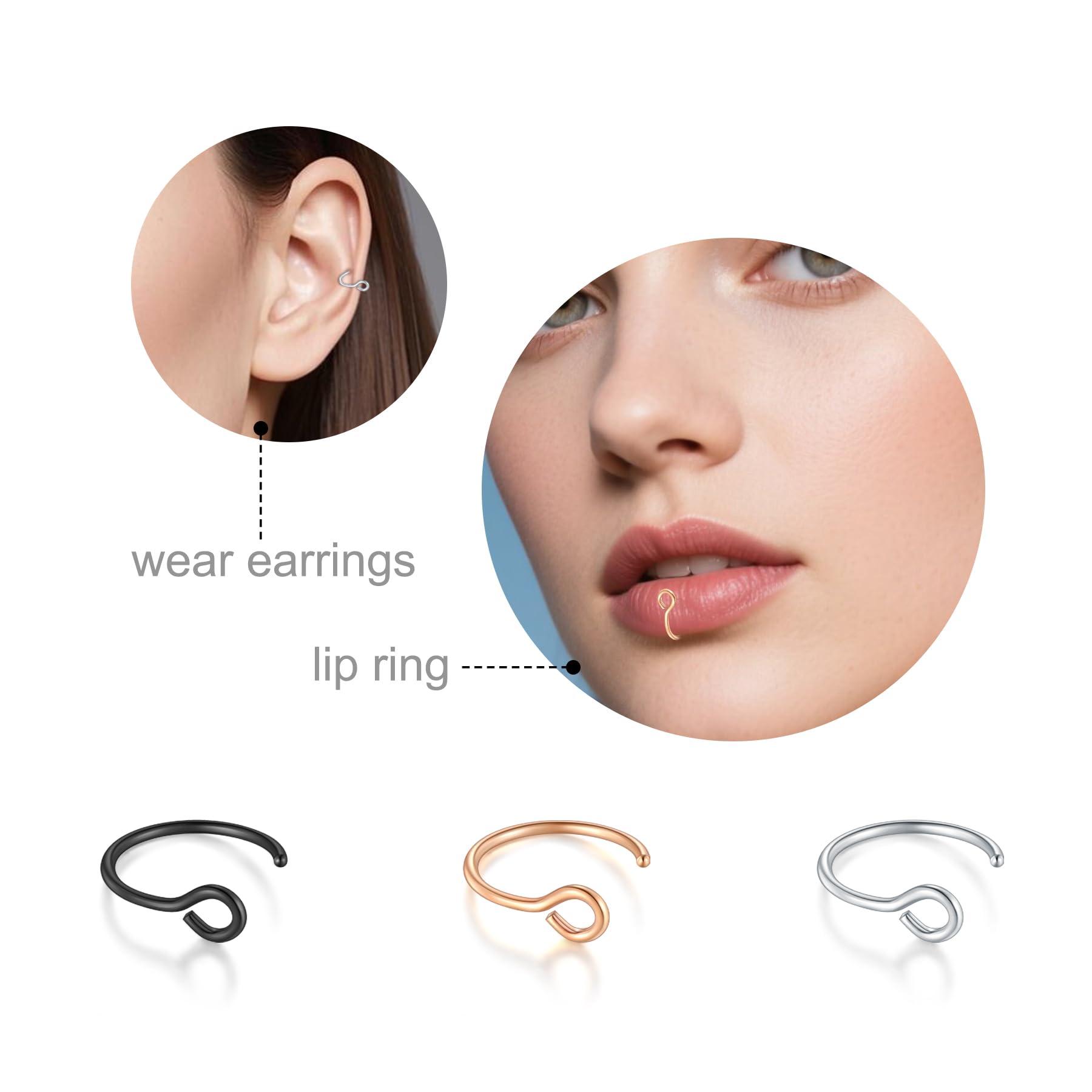 D.Bella 20G Fake Piercing Jewelry Hoop for Faux Lip Septum Nose Ring Set,8mm - Image 4