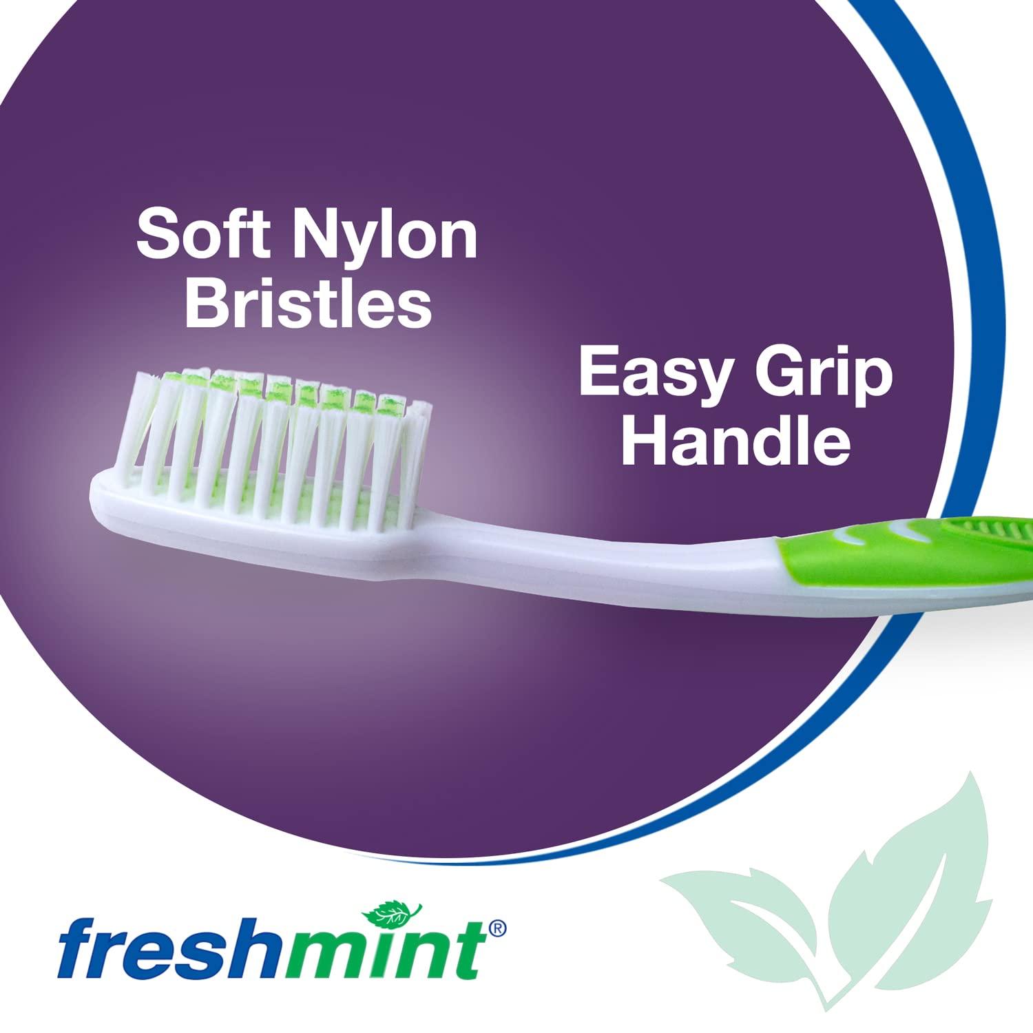 FRESHMINT Individually Wrapped Bulk Premium Toothbrushes (144 Pack), Oversized Easy Grip Rubber Handle, Soft Multi Color Nylon Bristles, Perfect for Travel, Hotel, Donation - Image 6