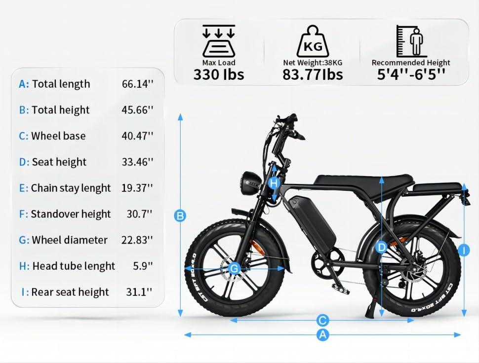 Hipatoo V8 Electric Bike for Adults, 20'' Fat Tire E Bike with 750W Motor 48V 15Ah Removable Battery, 7-Speed Gears, 2 Seater E-Bike, Up to 31MPH, Ebike Moped Style for Mountains, Snow, Sand, Road - Image 2