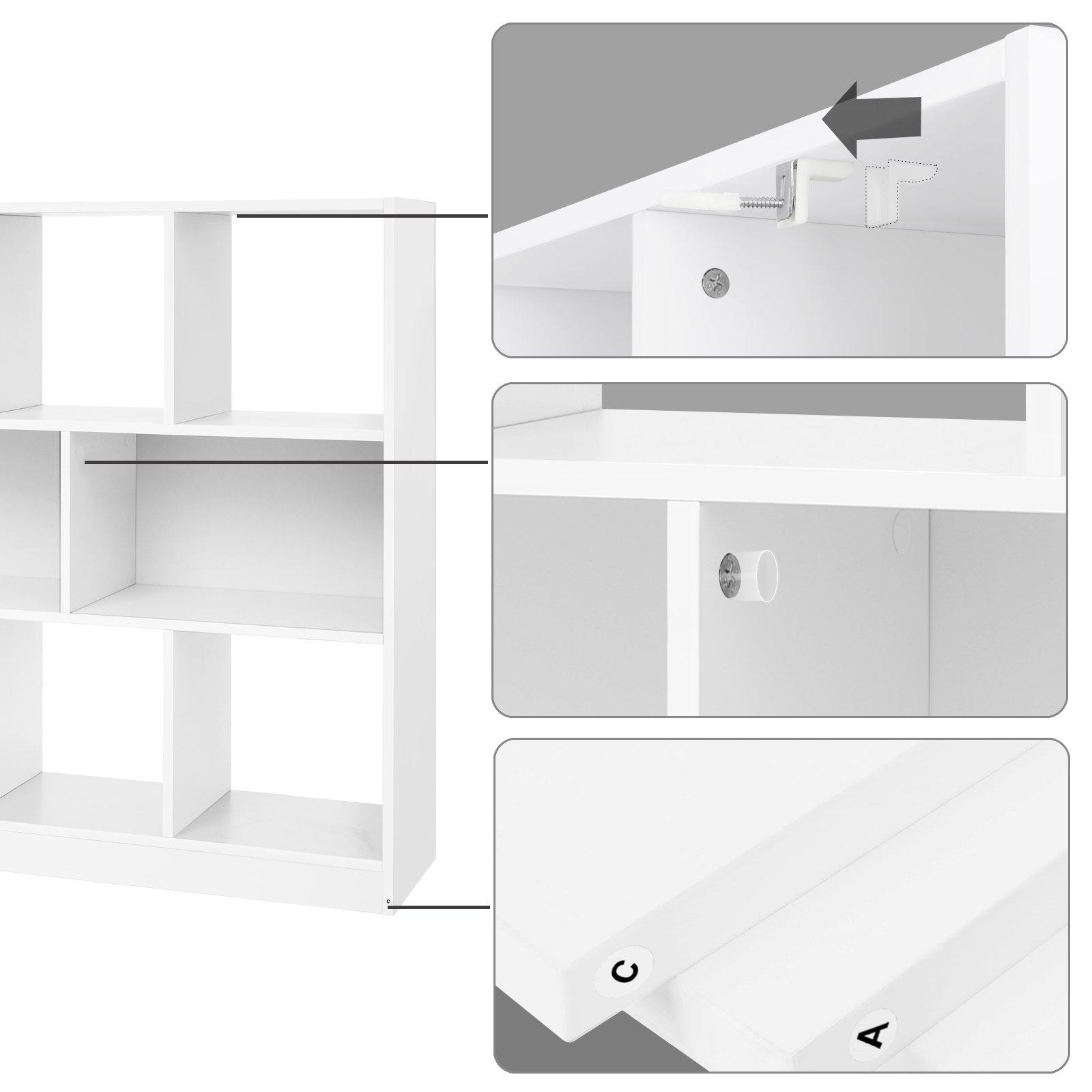 VASAGLE Bookcase, Bookshelf, Freestanding Storage Unit, 8 Open Compartments, Used Horizontally, Vertically, Upside Down, 11 x 35.4 x 39.4 Inches, for Living Room, Study, Office, White ULBC55WT - Image 8