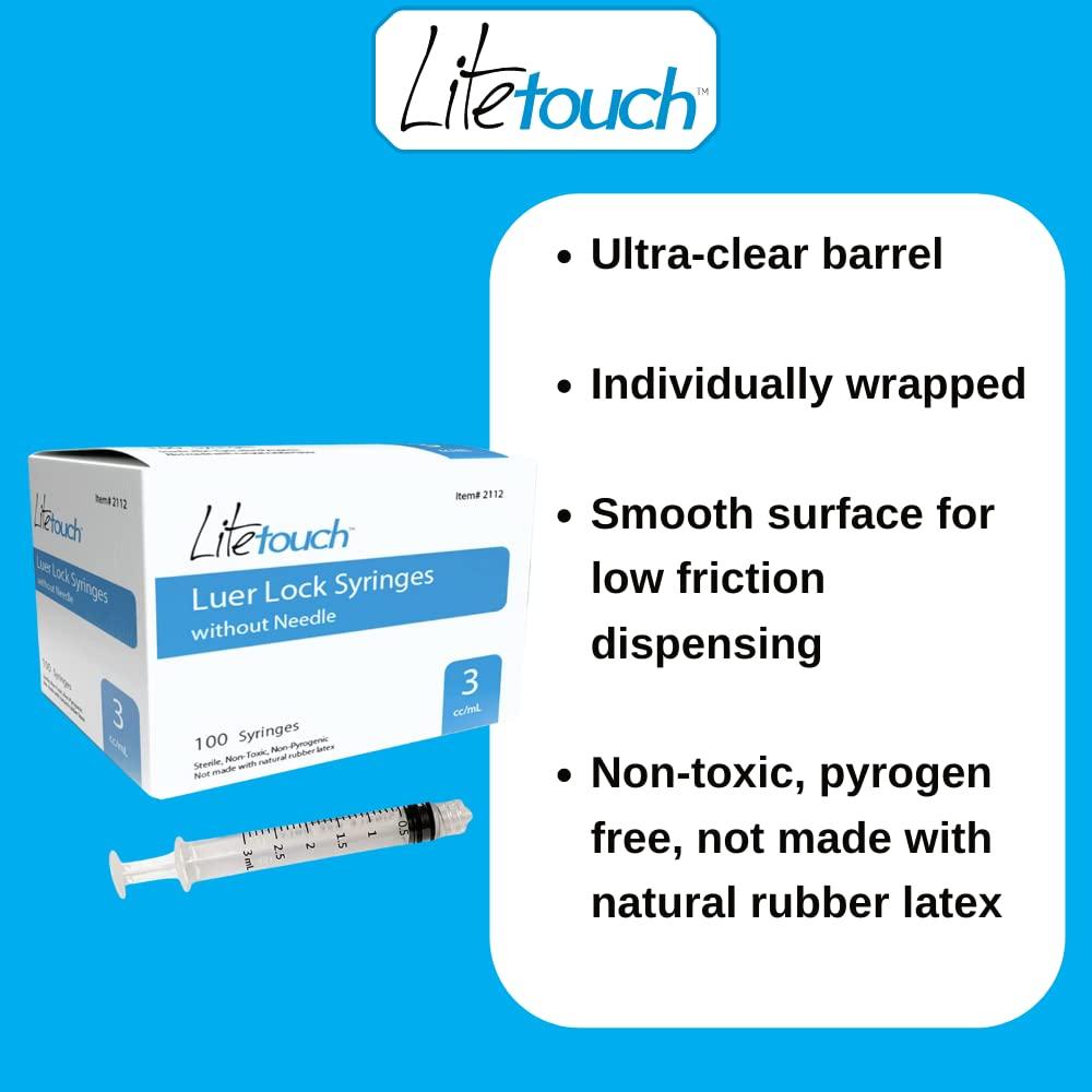 LiteTouch 3mL Luer Lock Syringe, Sterile, Individually Sealed - 100 Syringes per Box (no needle) - Image 3