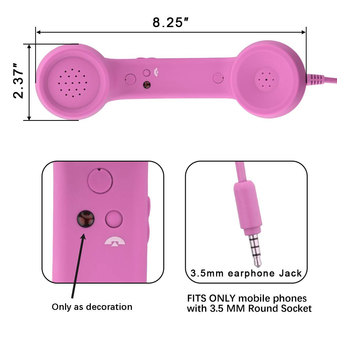 CM Vintage Retro Telephone Handset Cell Phone Receiver MIC Microphone for Cellphone Smartphone, 3.5 mm Socket (Pink) - Image 3
