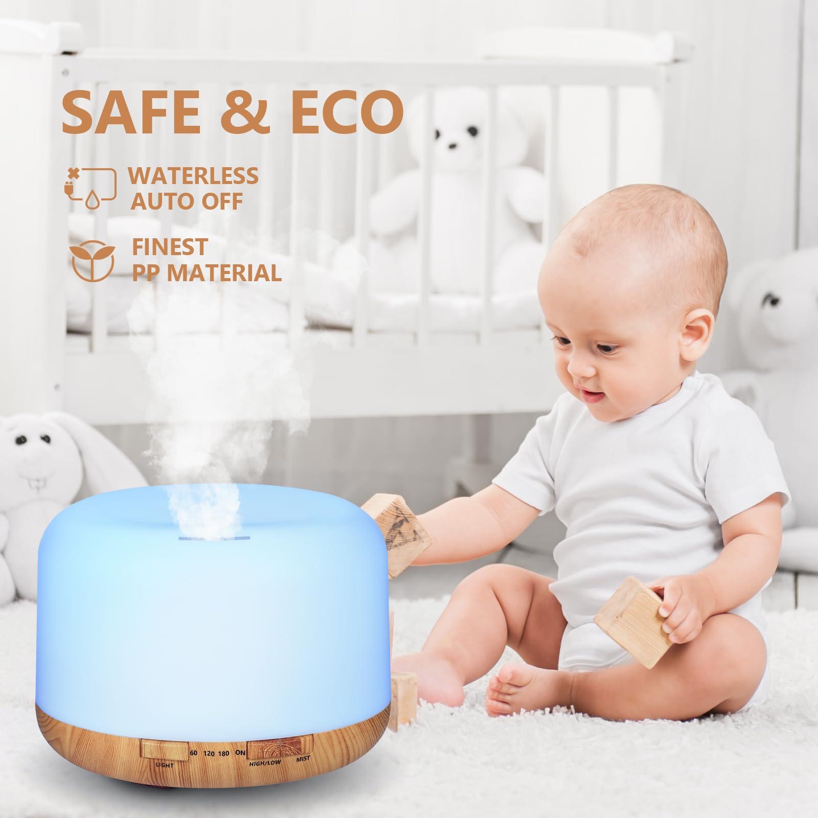 Oil Diffuser, 500ml Essential Oil Diffusers, Aromatherapy Diffuser with 2 Mist Mode 4 Timers＆7 Ambient Light Waterless Auto Off, Diffusers Large Room Home Office - Image 5
