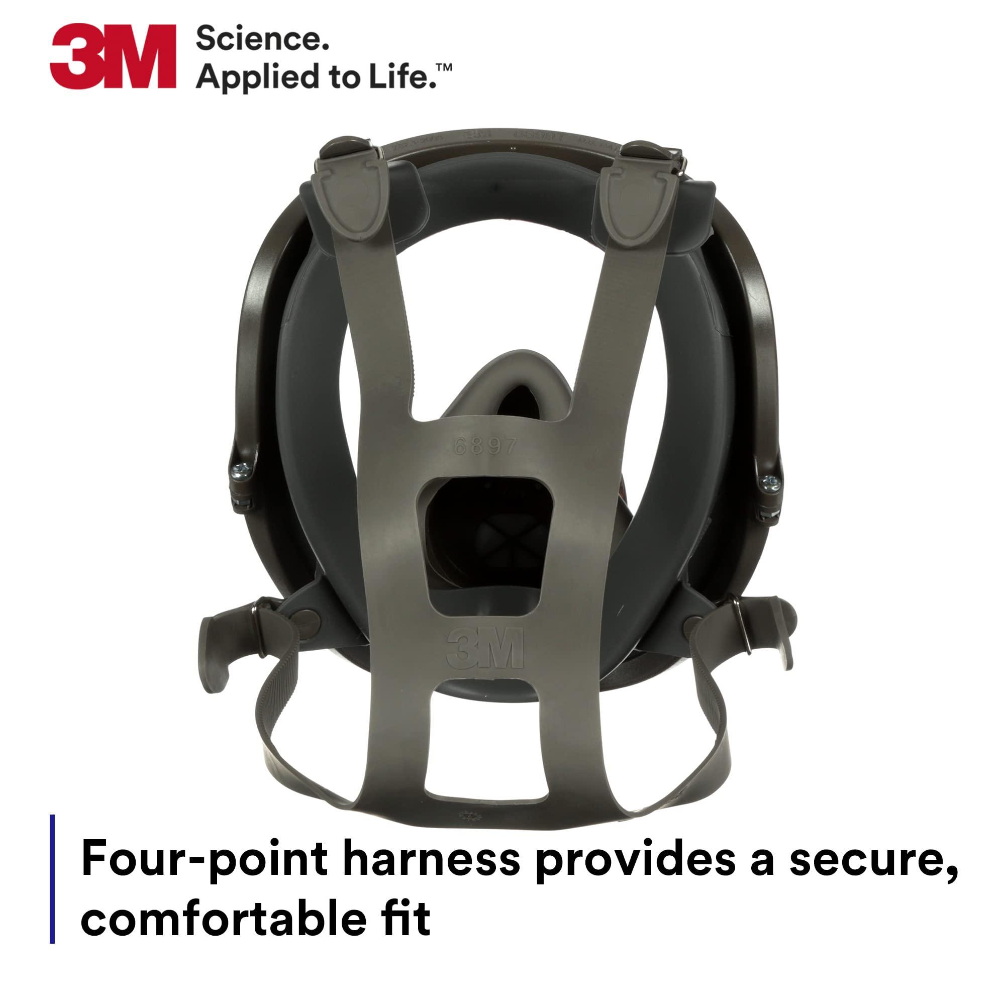 3M Full Facepiece Reusable Respirator 6800, NIOSH, Large Lens, ANSI High Impact Eye Protection, Silicone Face Seal, Four-Point Harness, Comfortable Fit, Painting, Dust, Chemicals, Medium - Image 4
