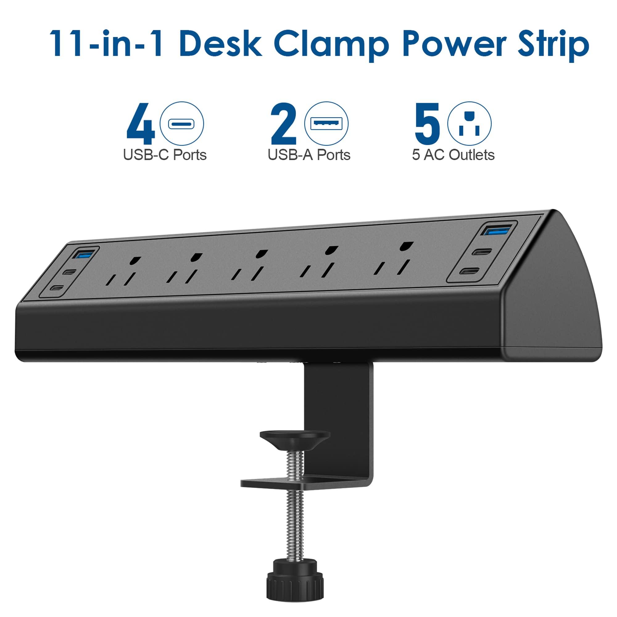 Desk Clamp Power Strip USB C,40W Total Fast Charging Station,4 PD 20W USB C Ports,Desk Edge Mount Power Strip 6 USB Ports 5 AC Outlets Surge Protector,Fit 1.96" Tabletop Edge,ETL Listed - Image 6