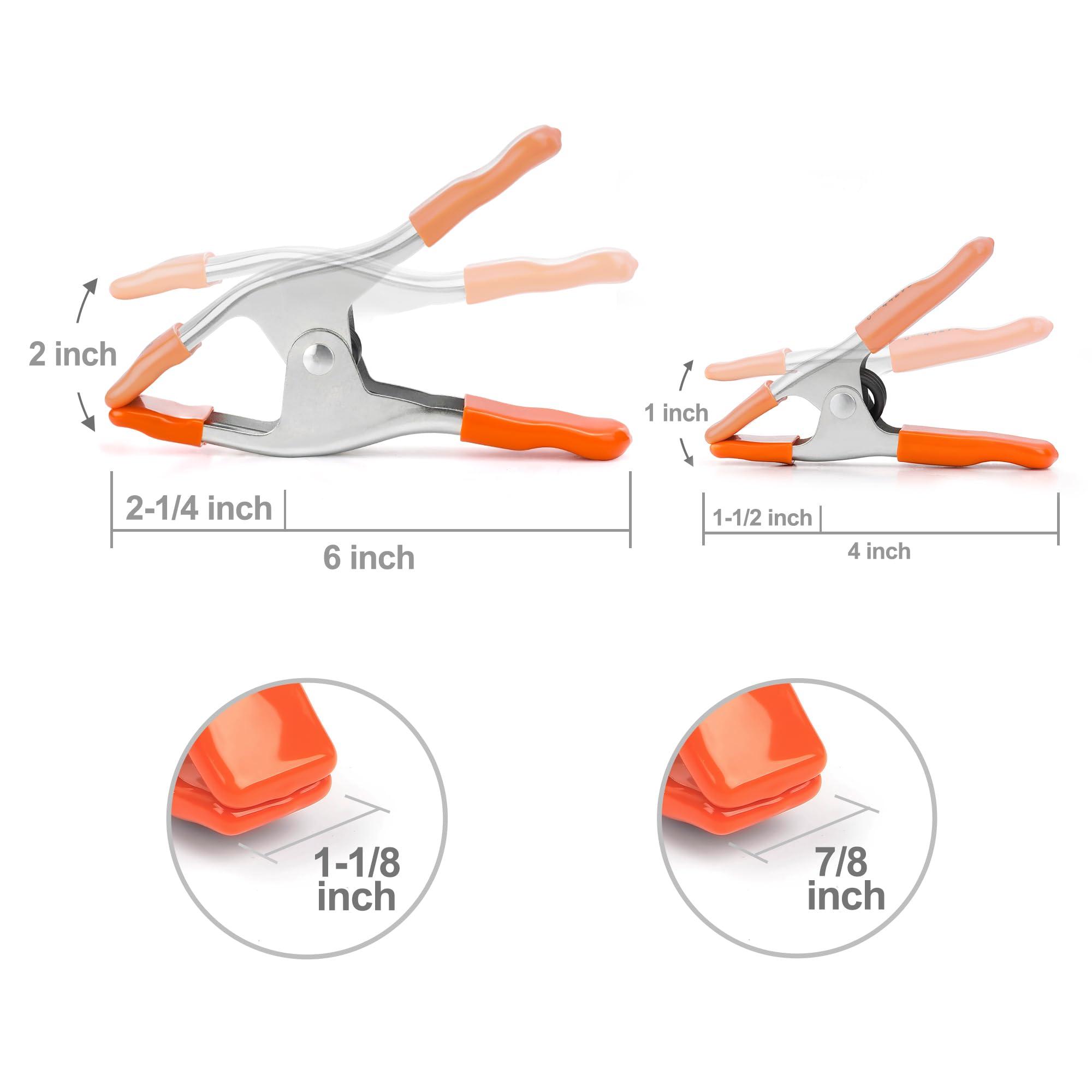 PONY 6-inch, 4-inch Heavy Duty Metal Spring Clamps Set, 2-inch, 1-inch Jaw opening, with Protective Handles and Tips, 10-piece - Image 2