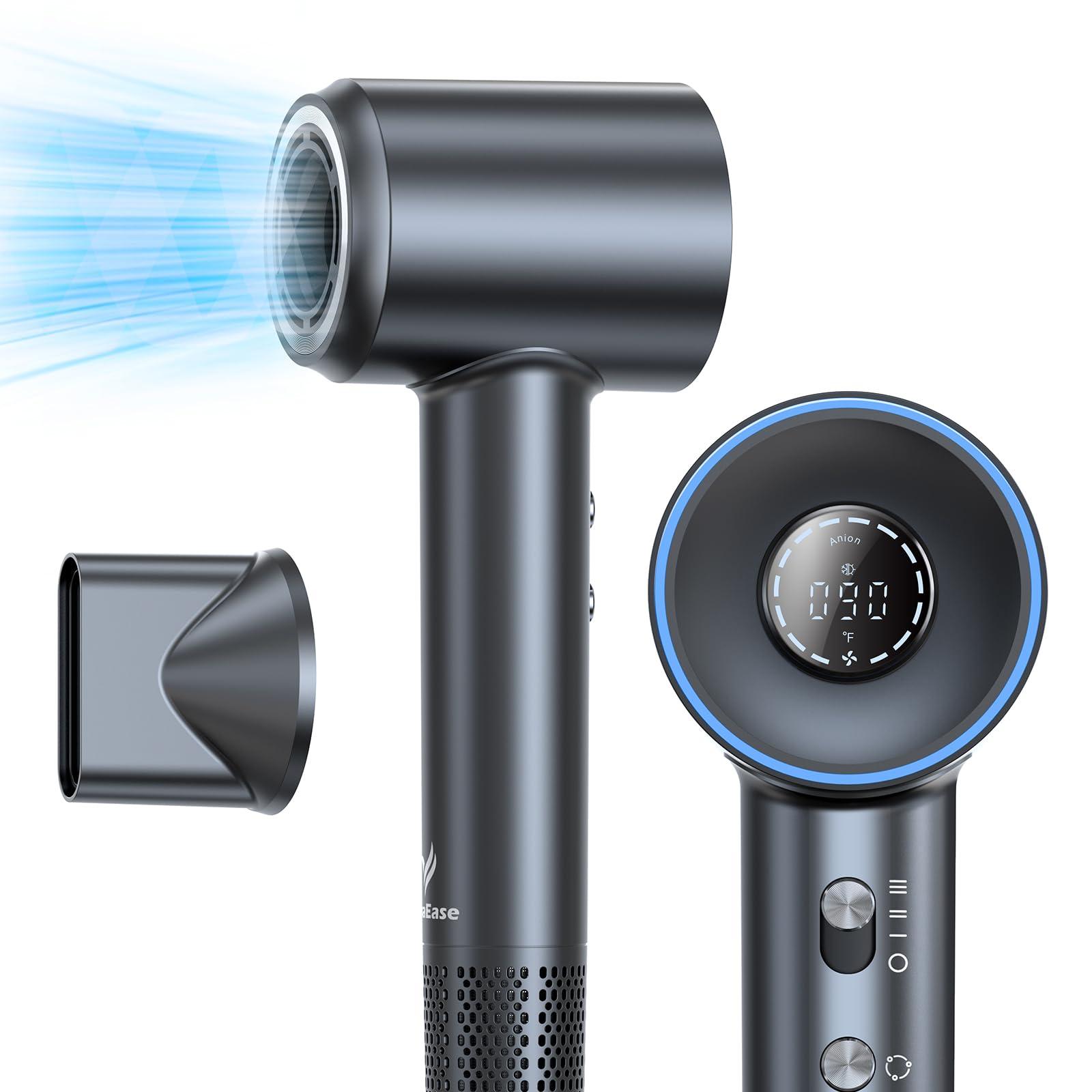VivaEase Hair Dryer, 160000 RPM Professional High Speed Ionic Blow Dryer for Fast Drying, 5 Temps Quiet Hair Dryer with HD Display for Women, Low Noise Blow Dryer for Home Salon-Grey - Image 1