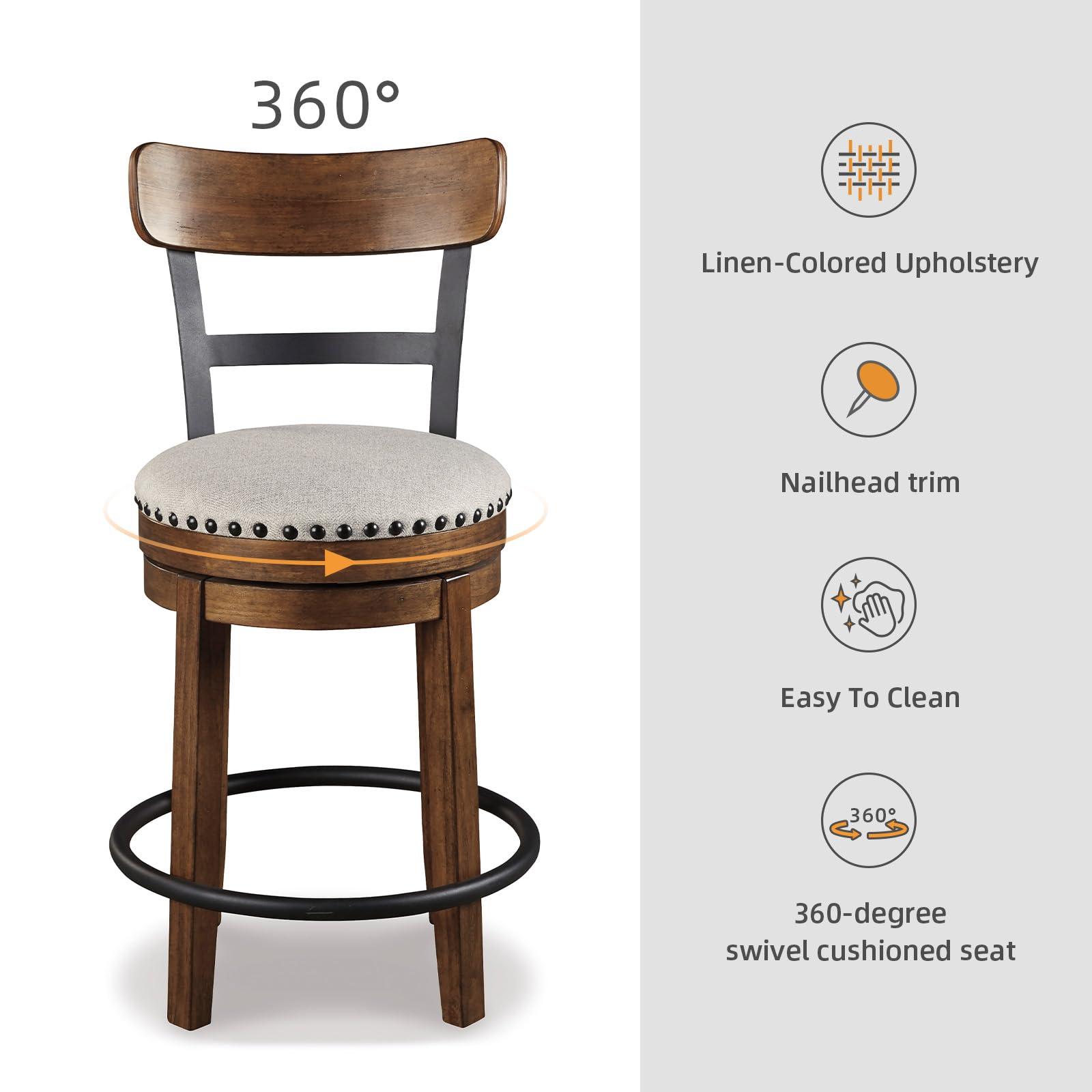 Signature Design by Ashley Valebeck Rustic Farmhouse 24.5” Counter Height Swivel Bar Stool, Brown - Image 6