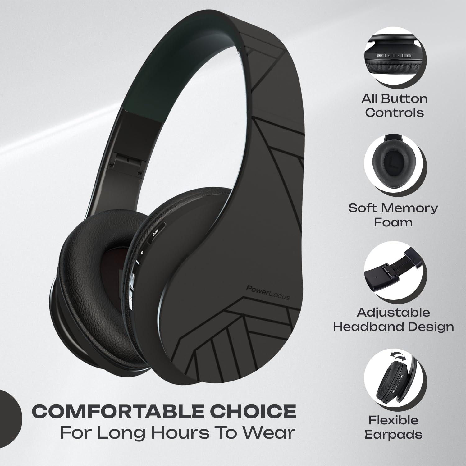 PowerLocus Bluetooth Over-Ear Headphones, Wireless Stereo Foldable Headphones Wireless and Wired Headsets with Built-in Mic, Micro SD/TF, FM for iPhone/Samsung/iPad/PC (Black) - Image 5