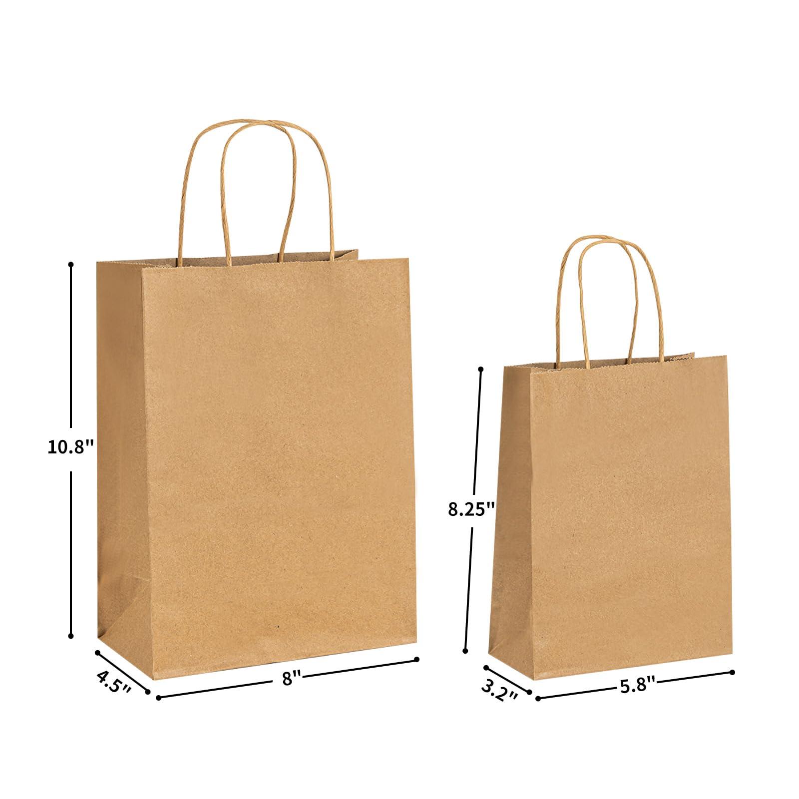 RACETOP 50 PCS Custom Paper Bags with Logo for Small Business, 8x4.5x10.8 Inch Medium Size, Personalized Gift Bags, Brown Shopping Paper bag with Handle, White Goodie Bag, Bulk - Image 3