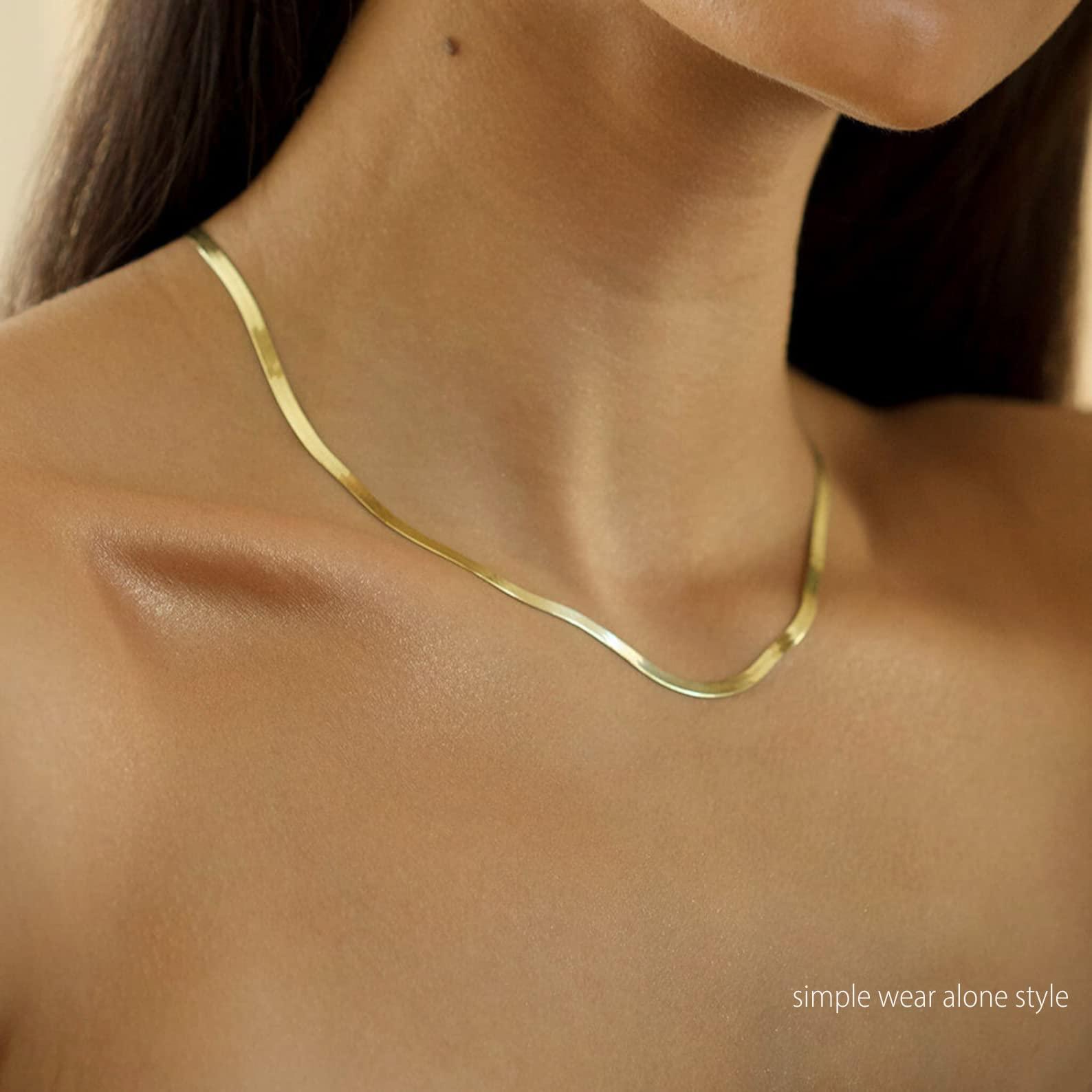 Freekiss Herringbone Necklace for Women,Dainty Gold Necklace,14k Gold Plated Snake,Gold Chain Choker Necklaces,Simple Gold Layered Necklaces,Gold Jewelry Gift for Women - Image 5