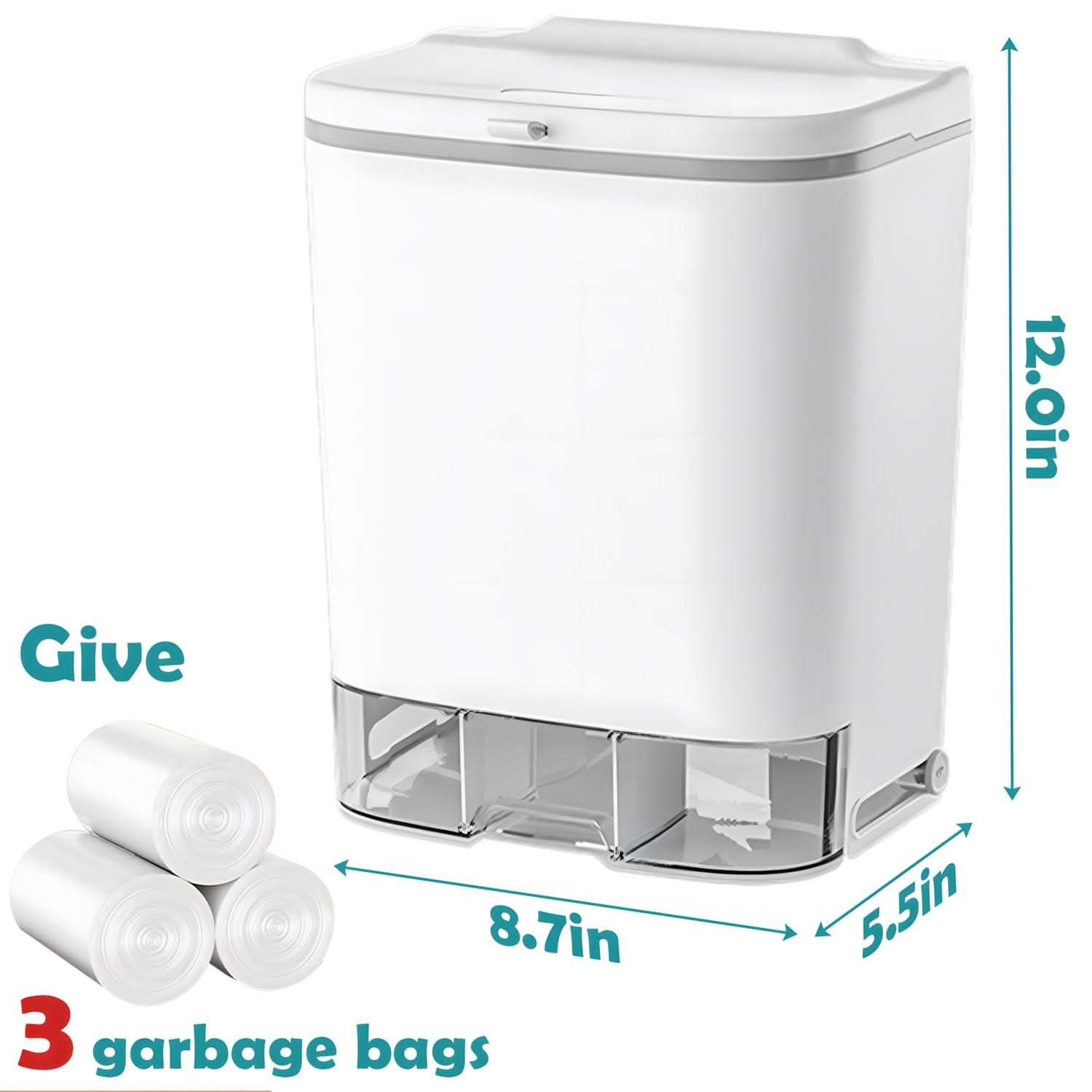 2.4 Gallon Compost Bin Hanging Trash Can with Lid Garbage Can Wall Mounted Trash Can with 3 Pack Disposable Bag for Kitchen,Cupboard, Bathroom, Under Sink,Counter Top (White) - Image 2