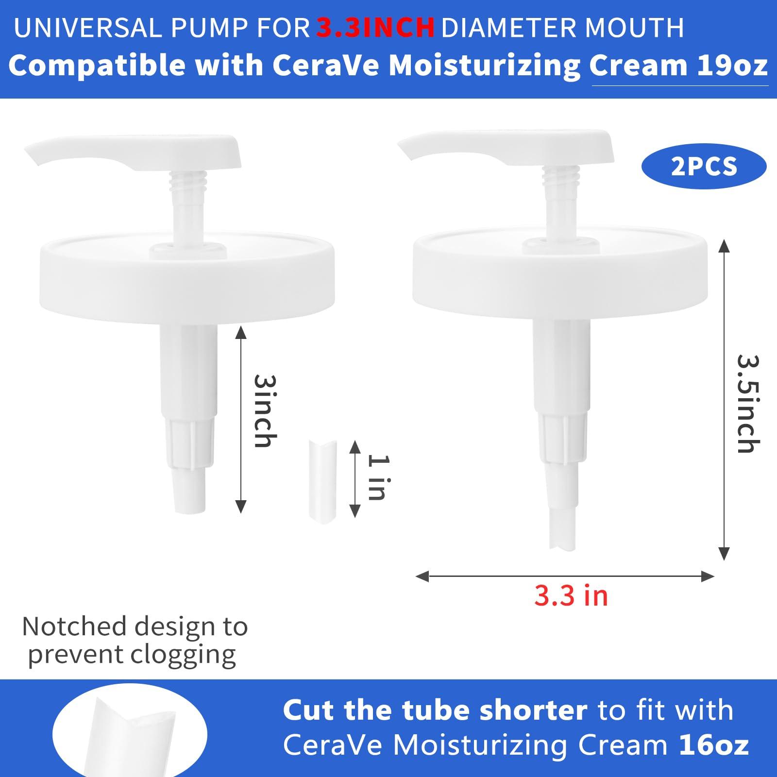 Pump Lid for CeraVe Moisturizing Cream 19oz (2Pcs) Universal Pump for 3.3inch Diameter Mouth, Cream Pump Dispenser Fits for CeraVe 16oz Jars When Cut Tube Short - Image 2
