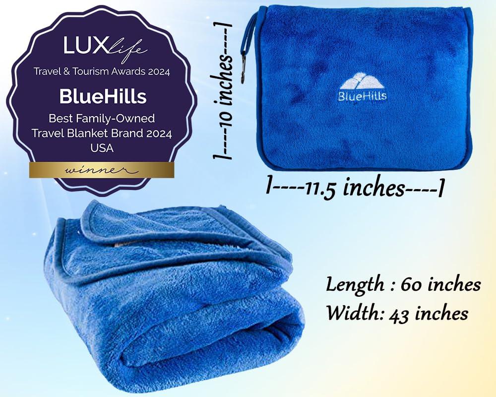 BlueHills 2-Pack Premium Soft Travel Blanket Pillow Airplane Blanket in Soft Bag Pillowcase with Hand Luggage Belt and Backpack Clip, Compact Pack Large Blankets for Any Travel Royal Blue T015 - Image 3