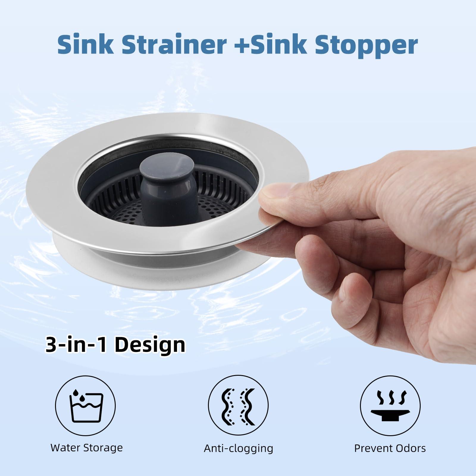 iFealClear 3-in-1 Kitchen Sink Drain Strainer Stopper, Stainless Steel Wrapped Pop Up Sink Stopper Strainer Basket for Standard 3-1/2 Inch Kitchen Sink, Anti-Clogging and Detachable, Chrome - Image 6