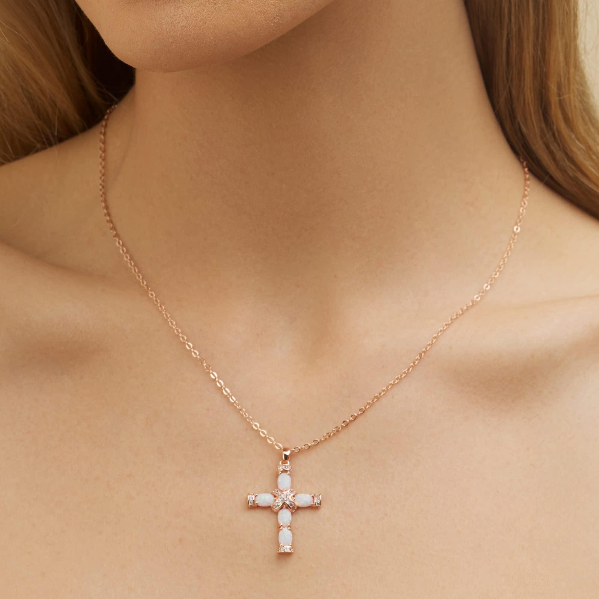 Barzel 18K Gold Plated Created Opal Cross with Chain, 18 Inches with 2 Inches Extension - Image 3