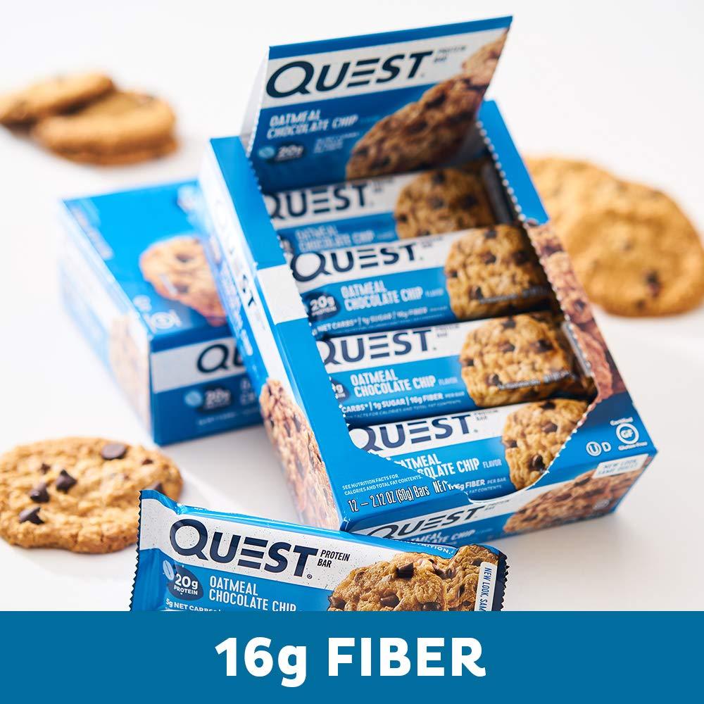 Quest Nutrition Oatmeal Chocolate Chip Protein Bars, 20g Protein, 1g Sugar, 5g Net Carb, Gluten Free, Keto Friendly, 12 Count - Image 6