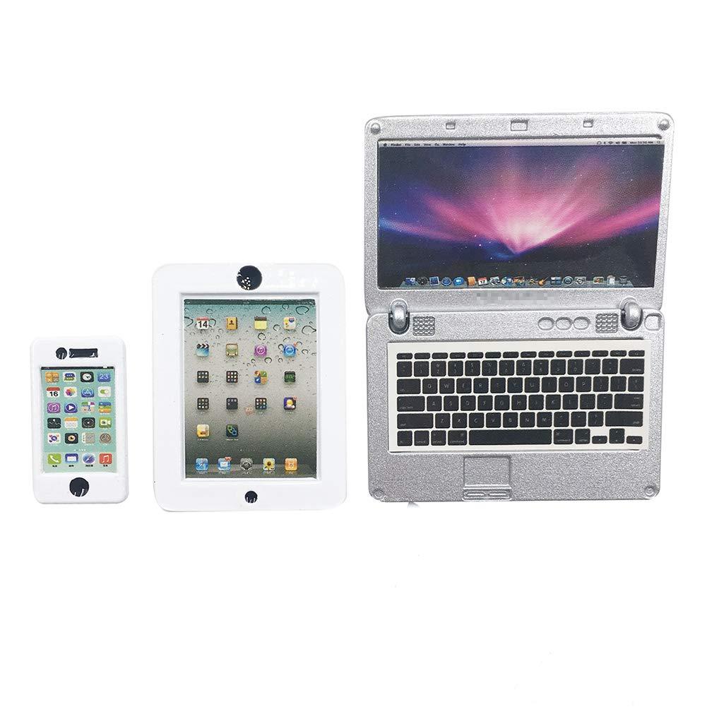 3 Pack Dollhouse Mini Laptop Tablet and Smart Phone Scene Computer Simulation Accessories for Doll 1/6 1/12 Miniatures Silver - Image 4