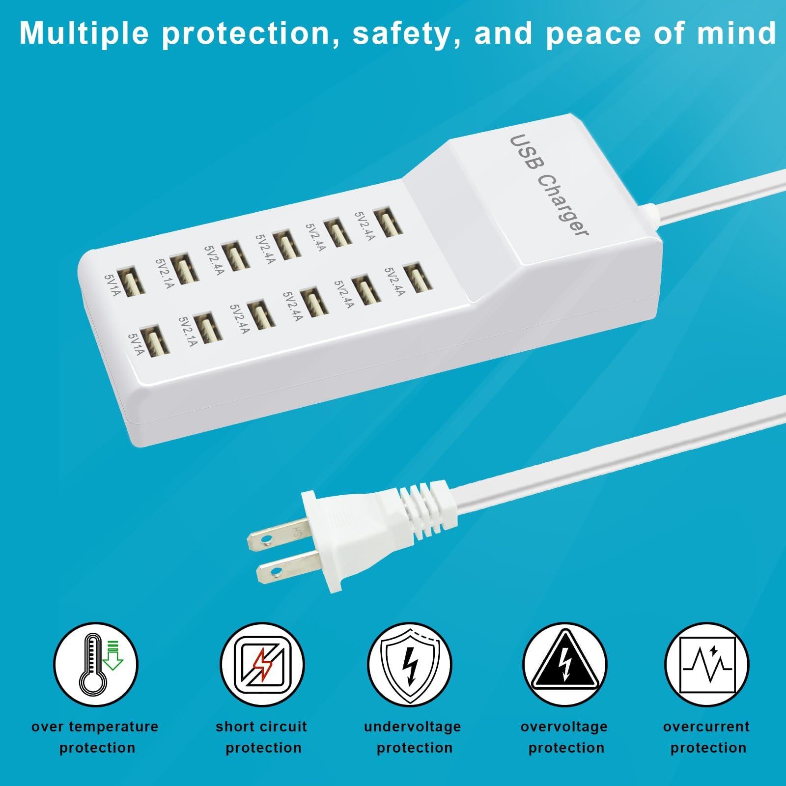 USB Charging Station with 12 Port Power Strip Fast Charging hub for Multiple Devices Compatible with Cell Phones Tablets Laptops (12 USB Ports) - Image 4