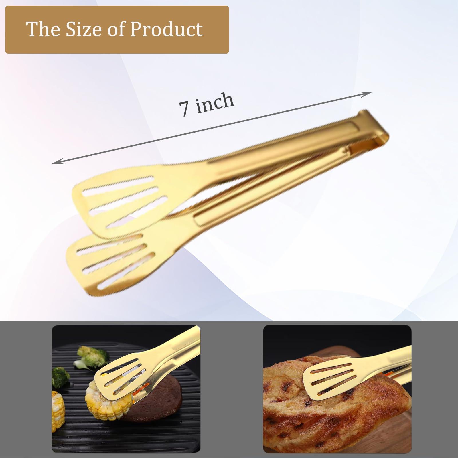 6 Pack Serving Tongs Kitchen Tong, 7 Inch Gold Buffet Tongs, Stainless Steel Food Tong Small Tong, Serving Tong for Buffet, Party, Salad, Appetizers - Image 3