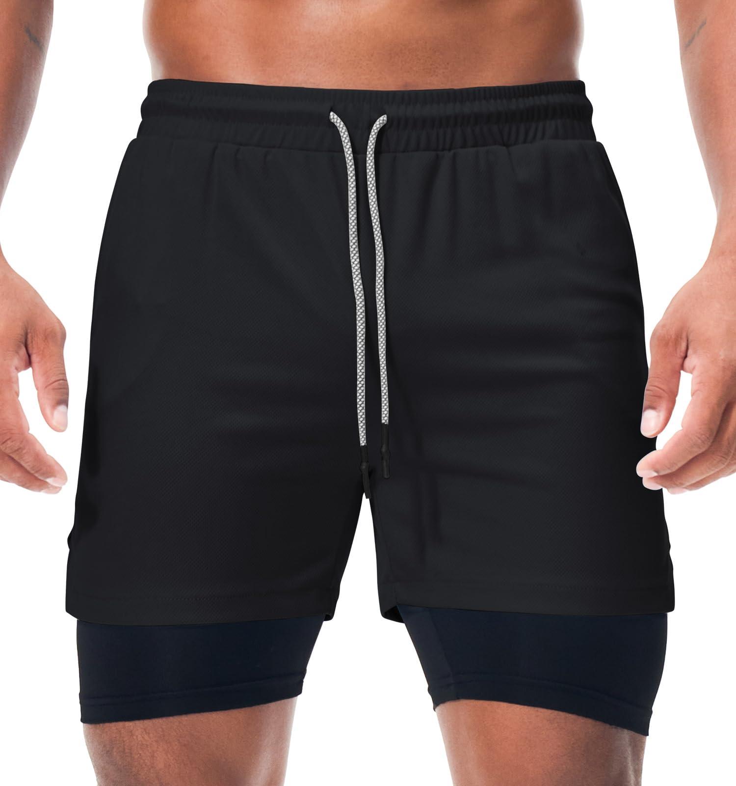 Surenow Men's Running Shorts Quick Dry Workout Gym Shorts Athletic 2-in-1 Stealth Shorts Outdoor Short for Men with Pockets - Image 6