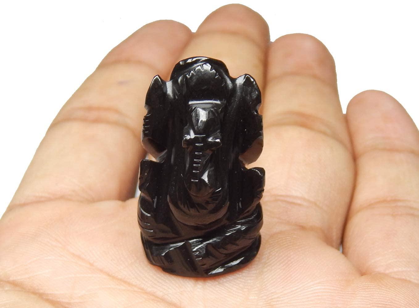 Myhealingworld Natural Black Agate Gemstone Ganesha Statue Sculpture Sign of Success and Good Luck. - Image 4