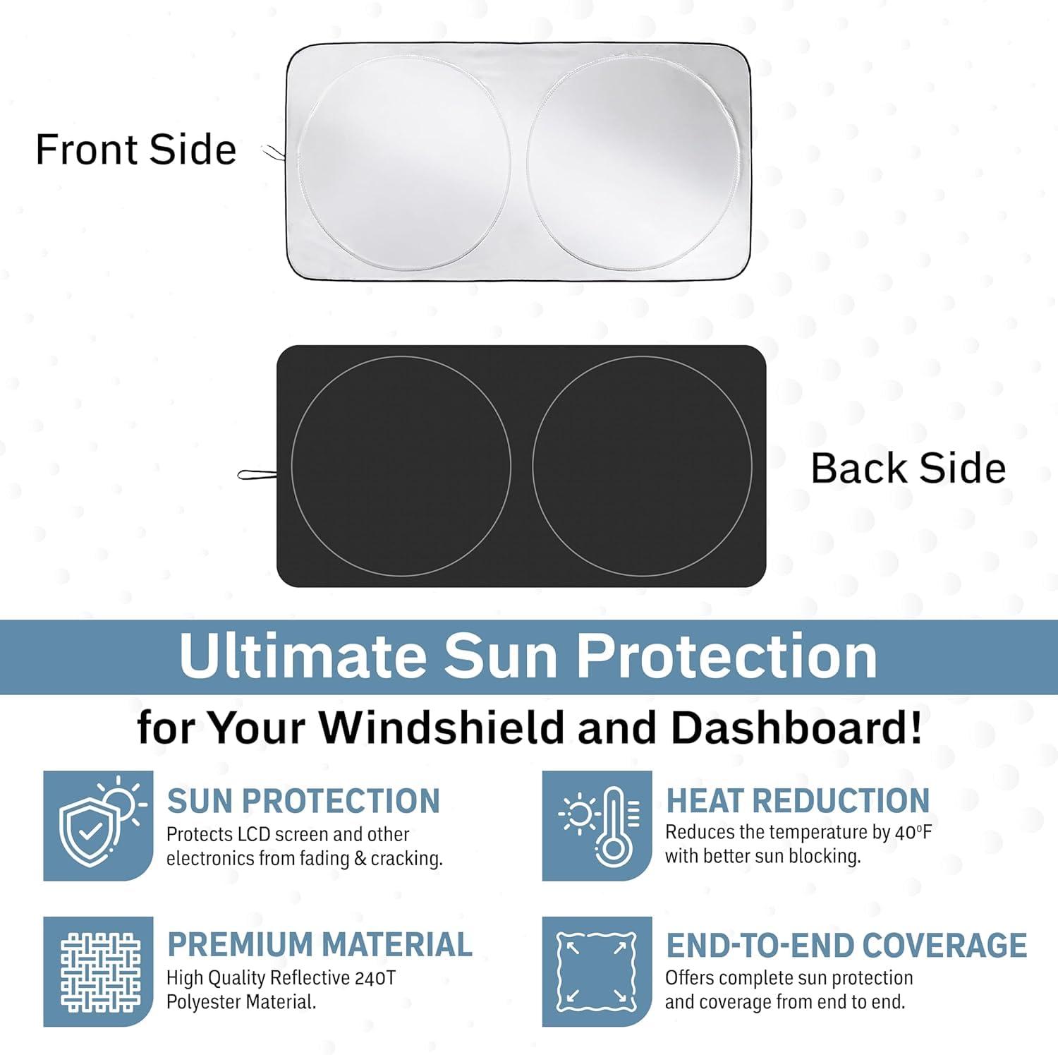 Autovir Foldable Windshield Sun Shade for Car – 240T Reflective UV and Heat Shield with Storage Bag | Keeps Interior Cool | Universal Fit for Sedans, SUVs, and Trucks – Medium (64" x 32") - Image 3
