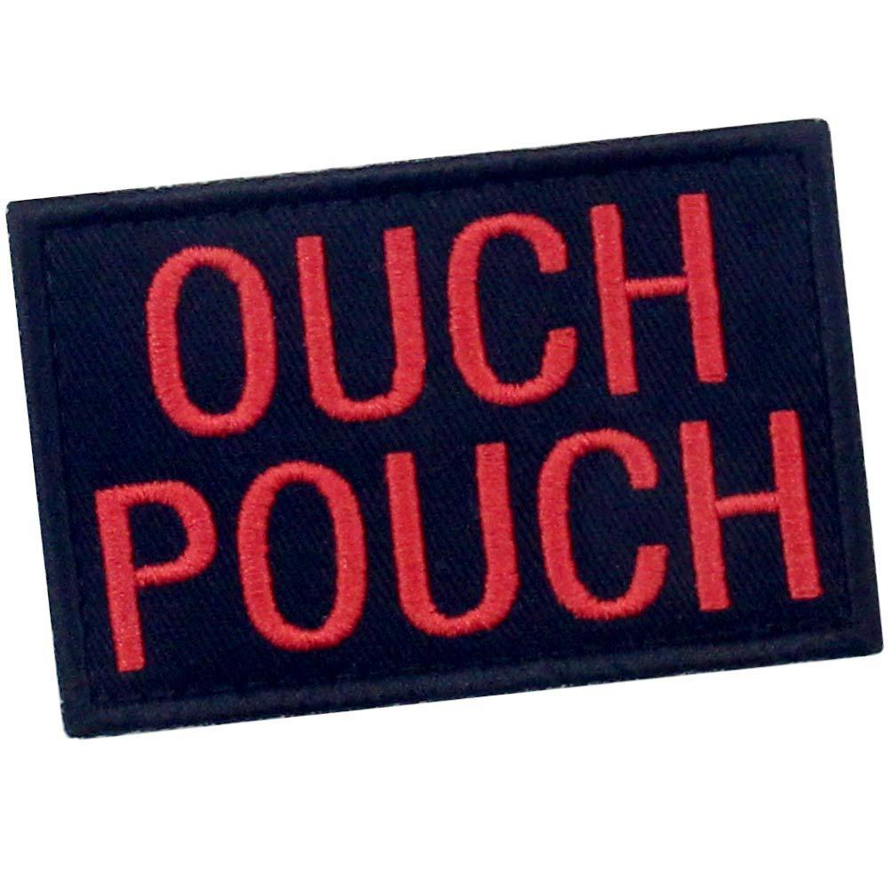 Ouch Pouch Embroidered Patch Tactical Moral Applique Fastener Hook & Loop Emblem, Red & Black - Image 3