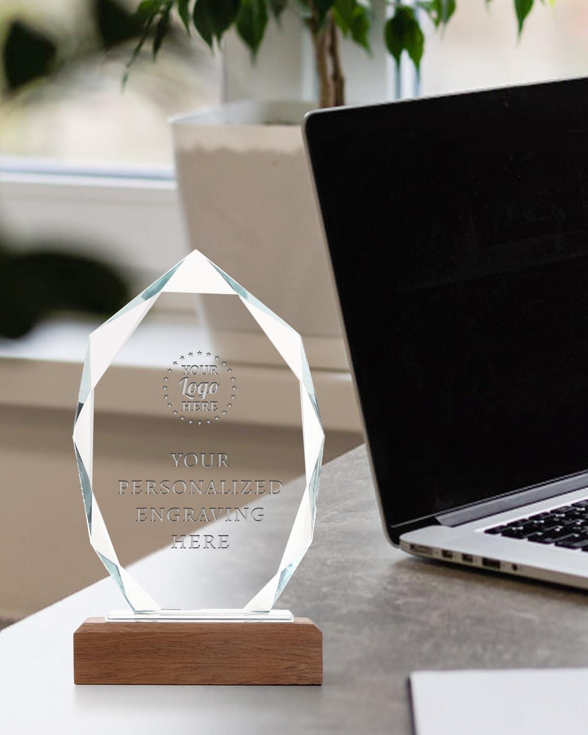 ZALHIN Personalized Crystal Trophy Award with Solid Wood Base - Custom Engraved Plaques for Employee Recognition, Sports Trophies, Thanks Gifts - Image 6
