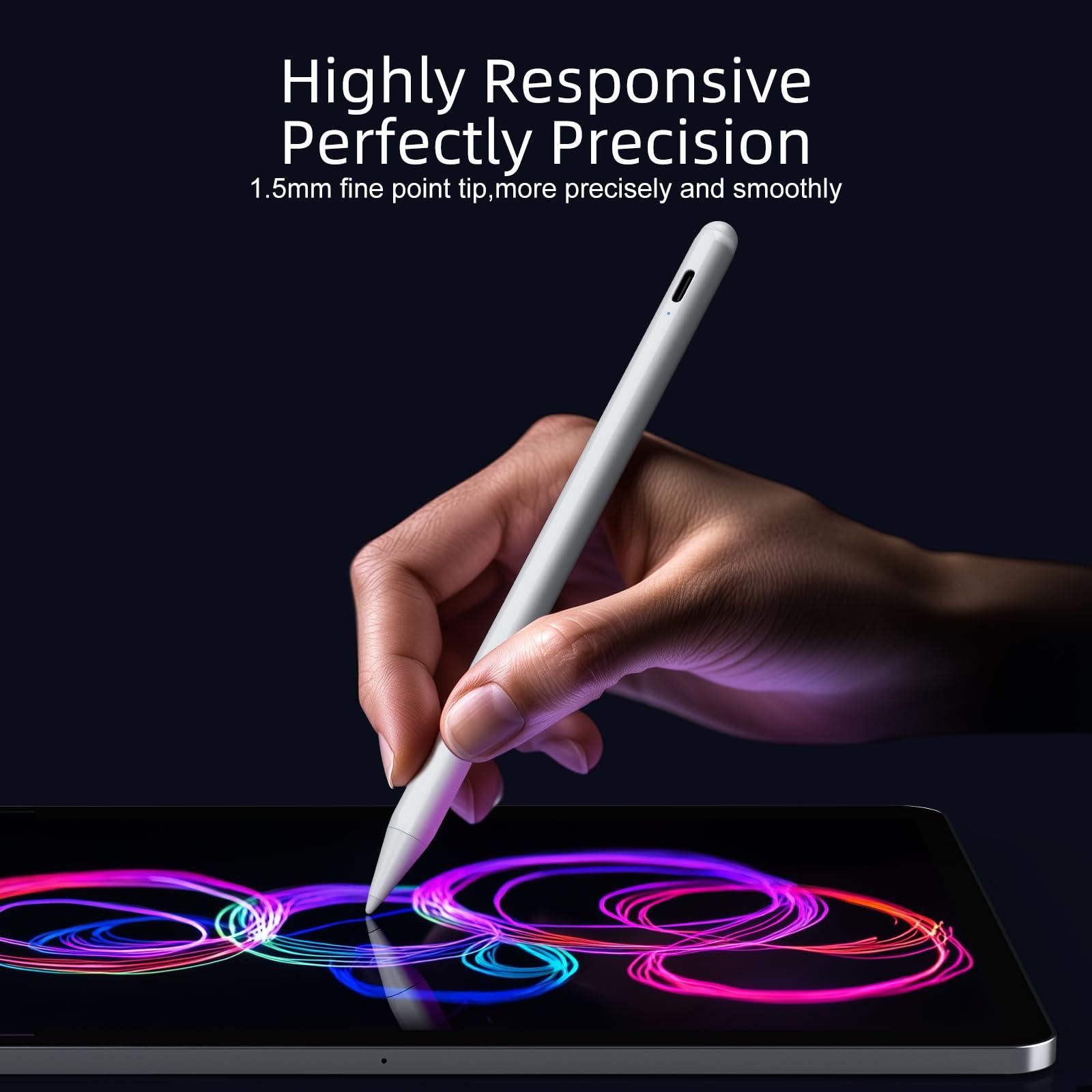 Stylus Pen for iPad 6th-11th Generation-2X Fast Charge Active Pencil Compatible with 2018-2025 Apple iPad Pro 11"/12.9"/M4, iPad Air 3/4/5/M2/M3,iPad mini 5/6 Gen-White - Image 2