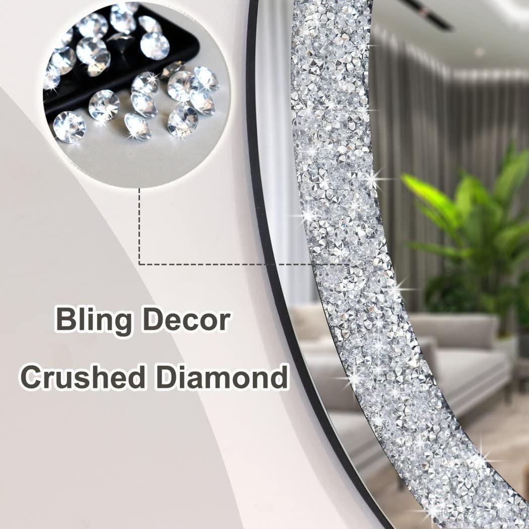 DMDFIRST Crystal Crushed Diamond Oval Shaped Silver Mirror Glam Bling for Wall Decoration 24x32x0.9inch Frameless Wall Hang Sparkly Glass Mirror Stunning Stylish Fashion Home Decor Decorative Mirror - Image 5