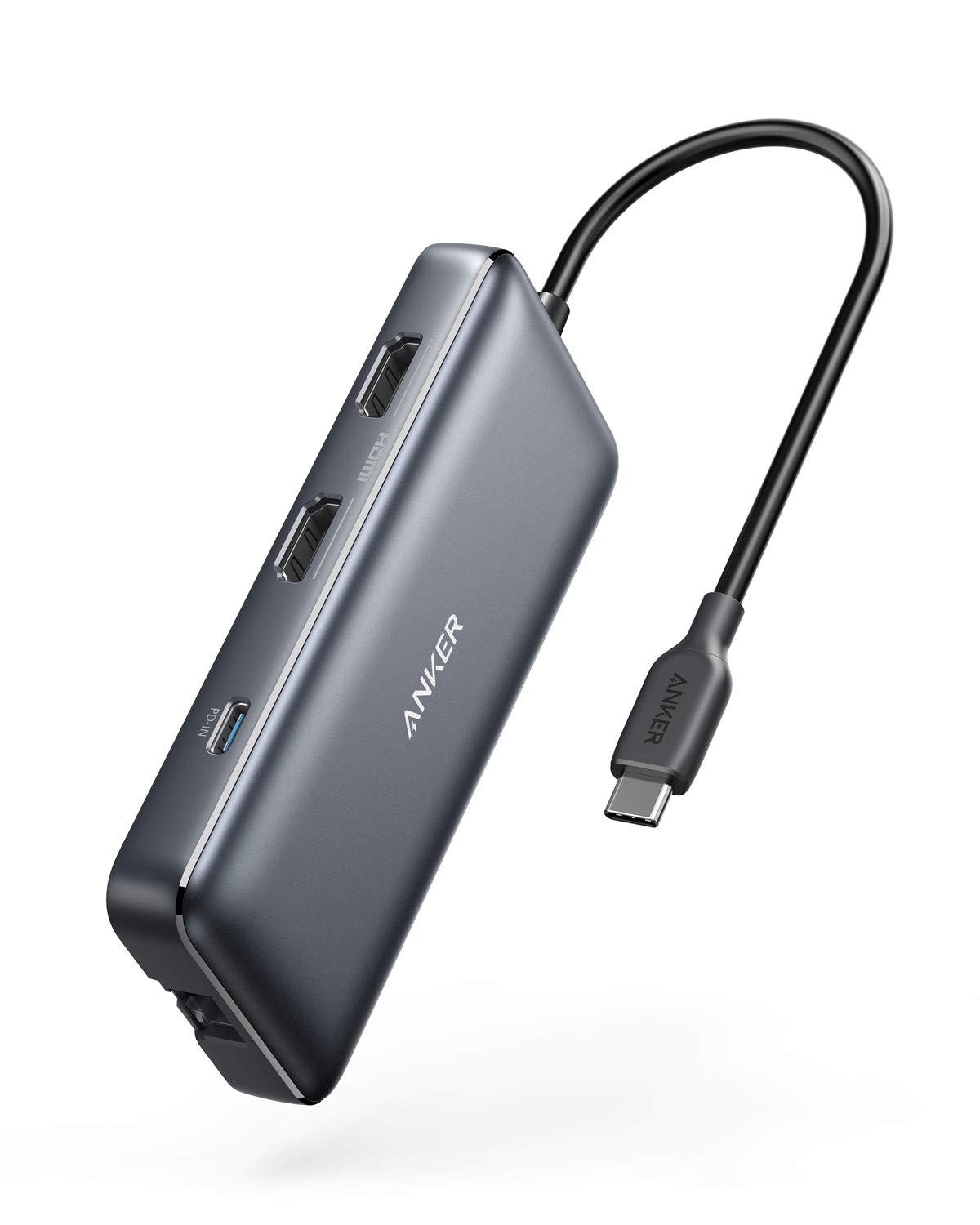 Anker Laptop Docking Station Dual Monitor, 8-in-1 USB C Hub, 4K Dual Monitor with 2 HDMI, 1 Gbps Ethernet Hub, 100W Power Delivery, SD Card Reader for MacBook Pro, XPS and More