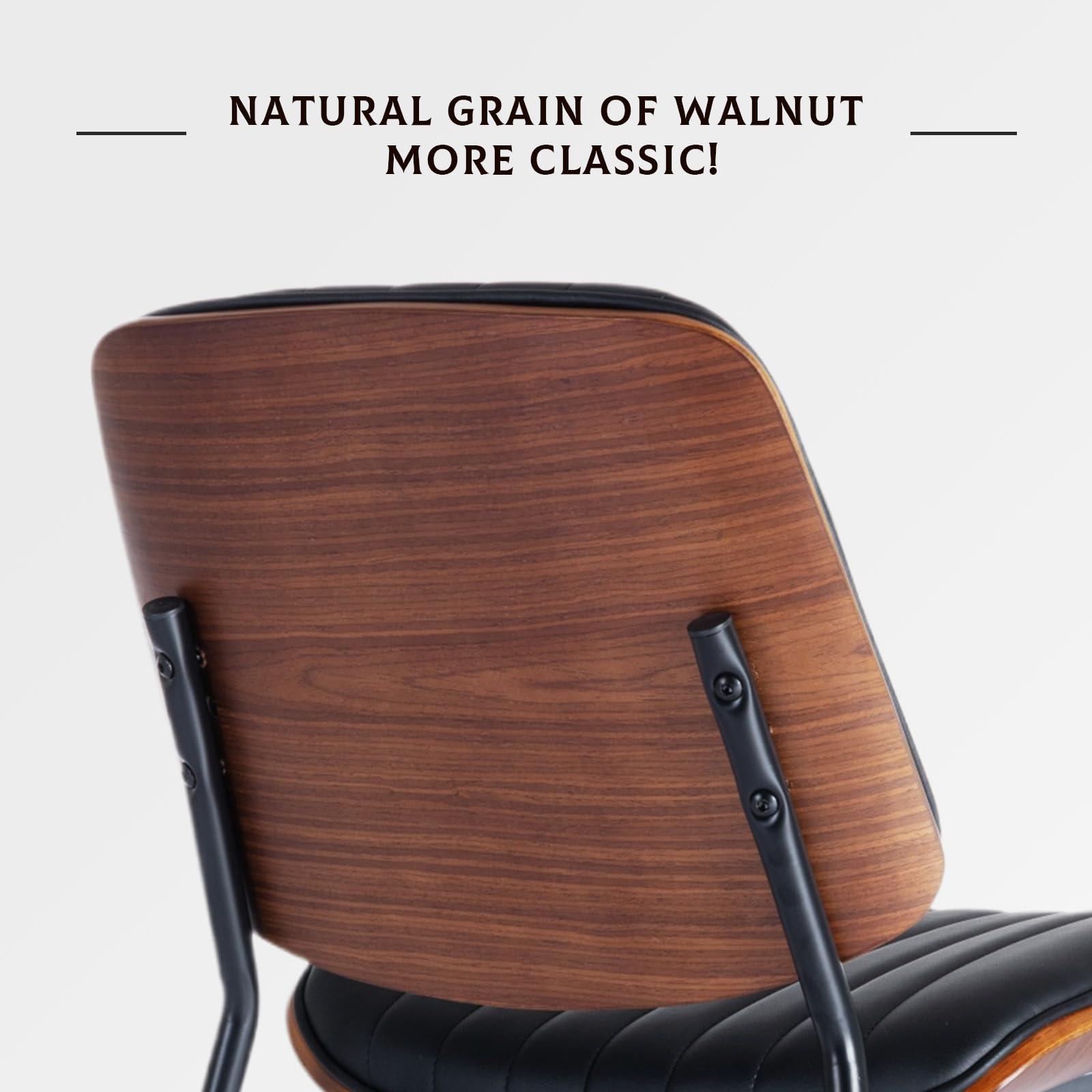 SOARMOTE Dining Chairs Set of 6, Upholstered Mid-Century Modern Dining Room and Kitchen Chairs with Walnut Backrest,Retro Accent PU Leather Side Chairs with Metal Legs,Black - Image 5